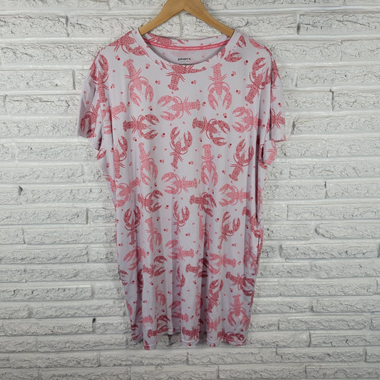 Joyspun Womens Nightgown Womens L XL Pajama Top Lobsters All Over Pink Lounge