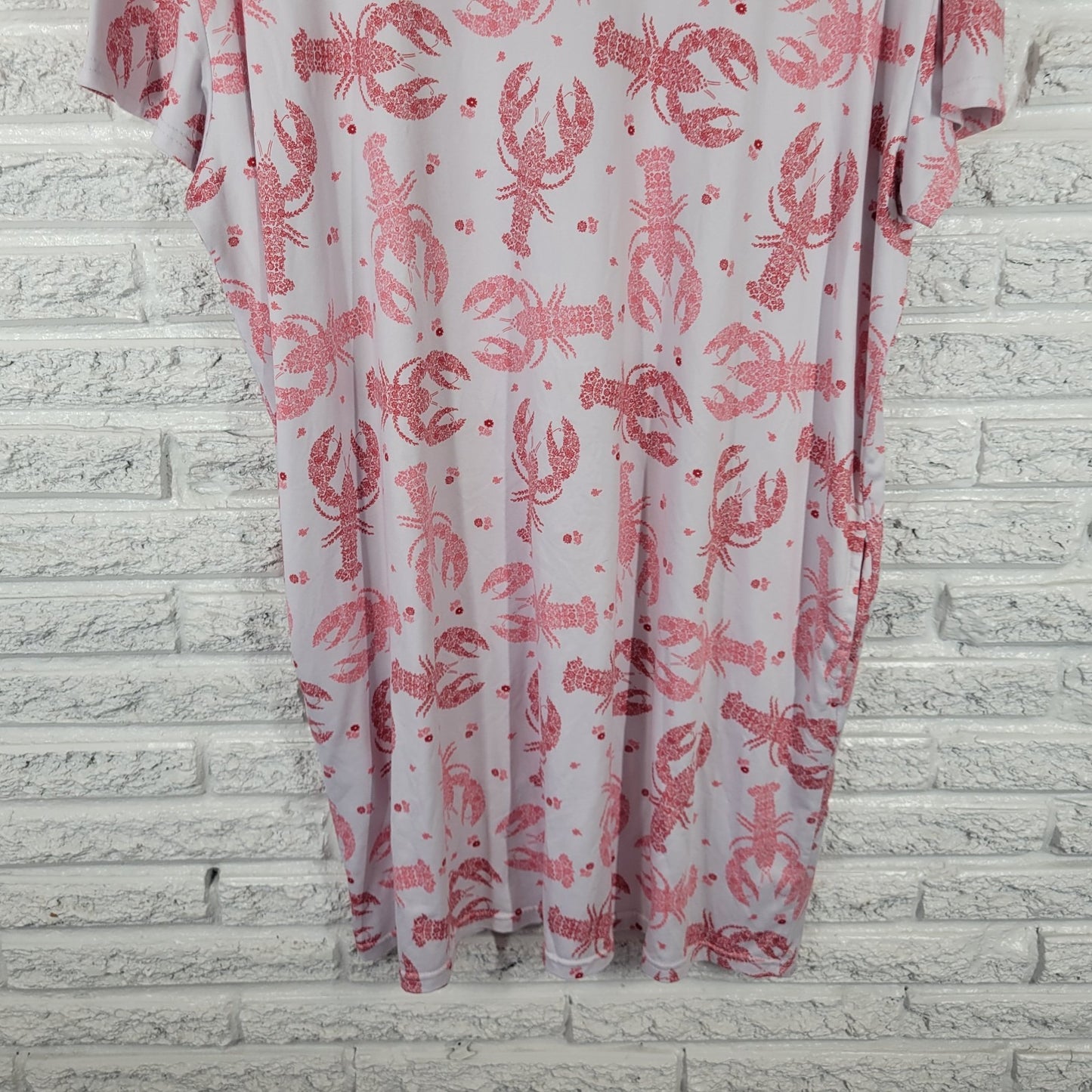 Joyspun Womens Nightgown Womens L XL Pajama Top Lobsters All Over Pink Lounge