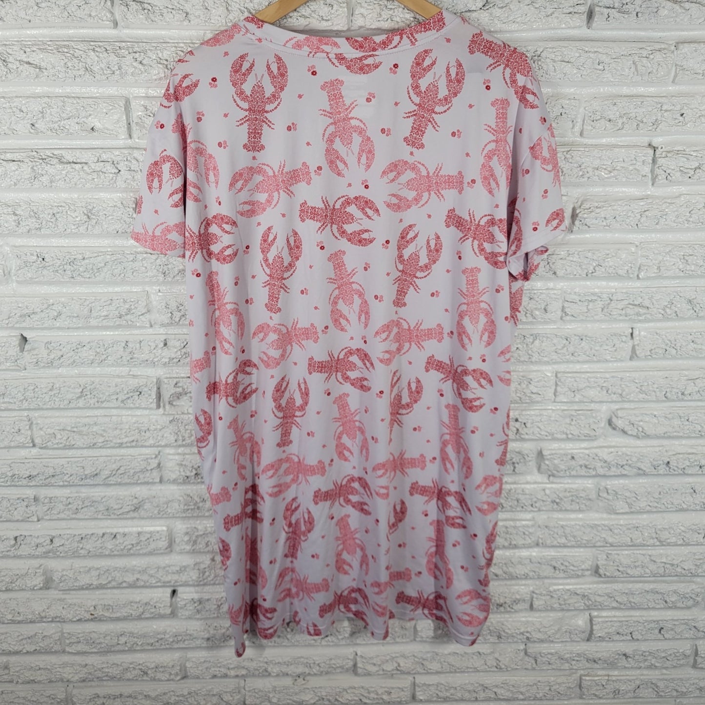 Joyspun Womens Nightgown Womens L XL Pajama Top Lobsters All Over Pink Lounge