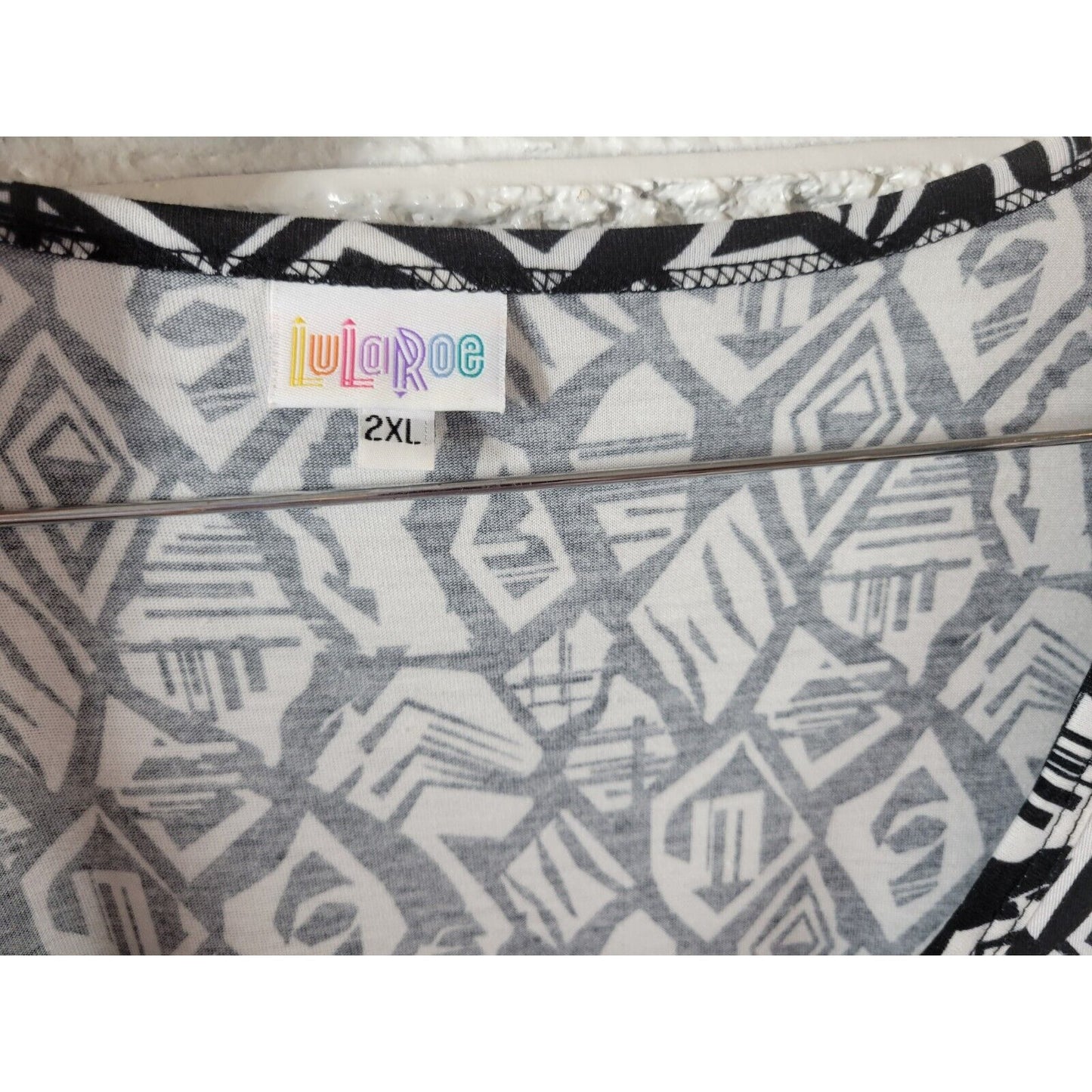 Lularoe Womens Dress 2XL Plus Fit Flare Short Sleeve Black Geometric Poly Blend