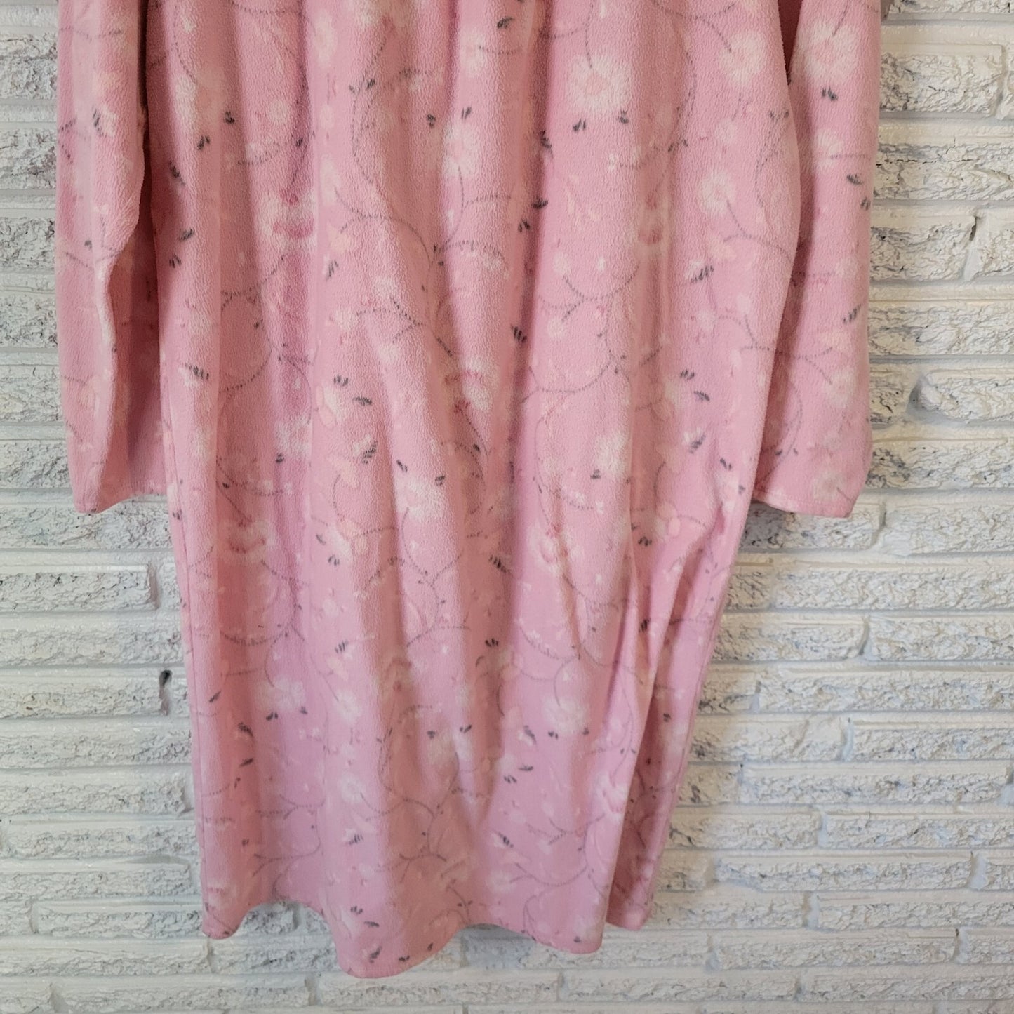 Adonna Women Nightgown XXL Plus Long Sleeve Pink Fleece Lace Trim Quarter Button