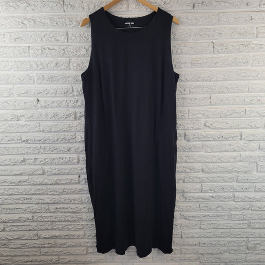 Lands End Womens Dress 1X Plus Sleeveless Shift Black Cotton Side Slits Comfy