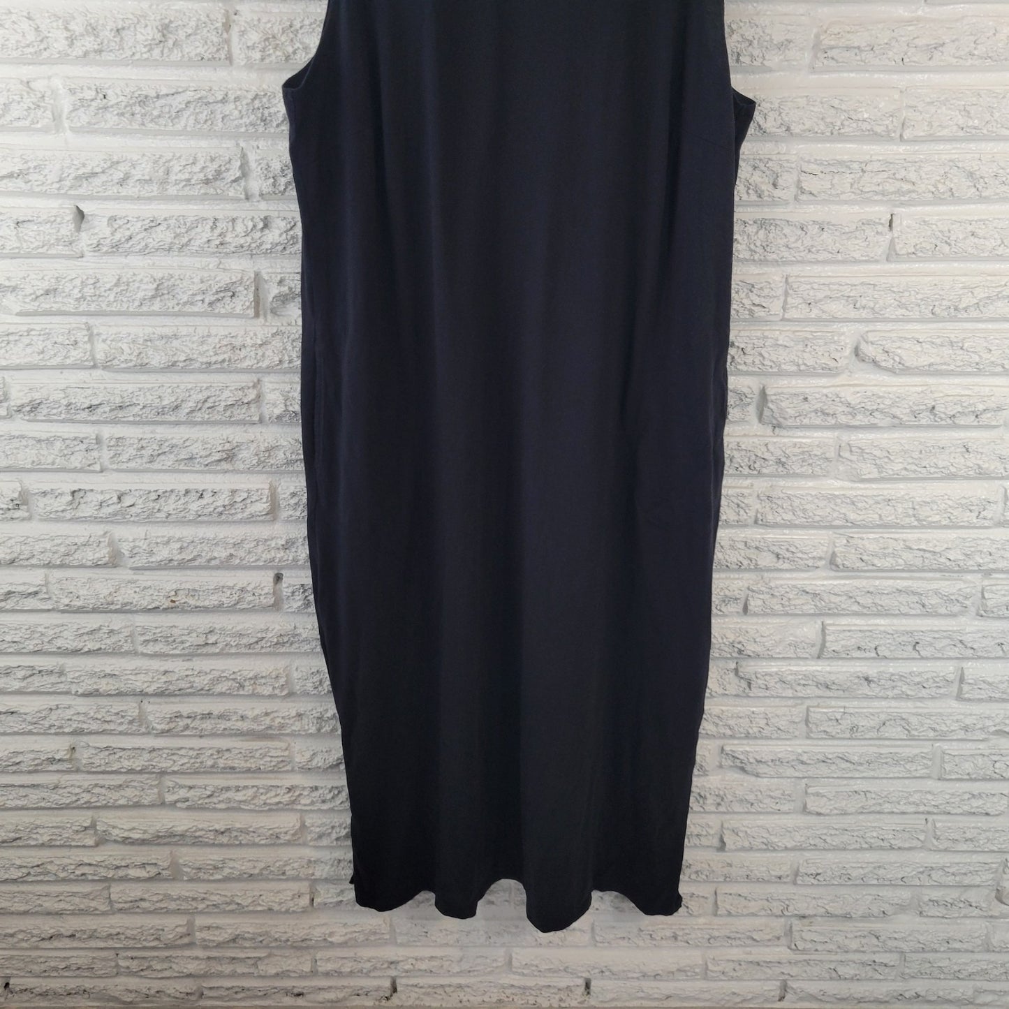 Lands End Womens Dress 1X Plus Sleeveless Shift Black Cotton Side Slits Comfy