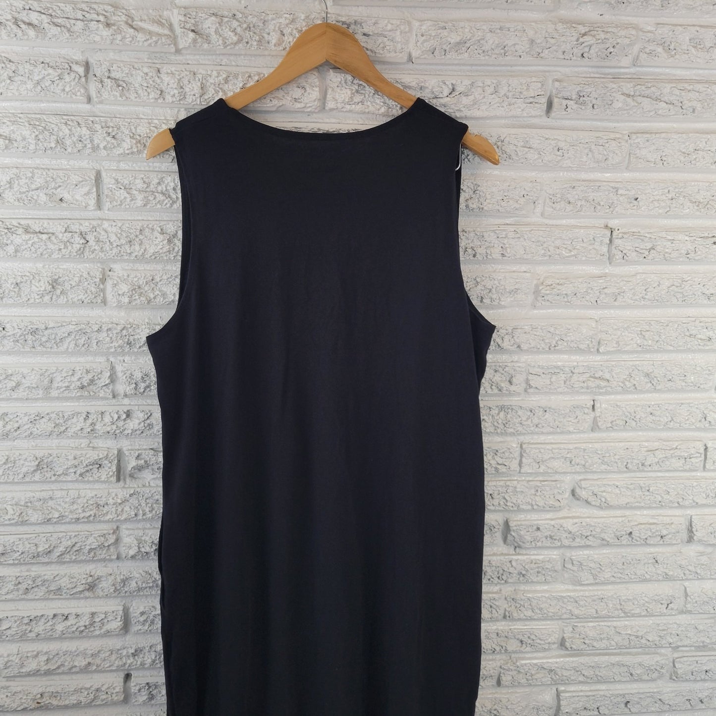 Lands End Womens Dress 1X Plus Sleeveless Shift Black Cotton Side Slits Comfy