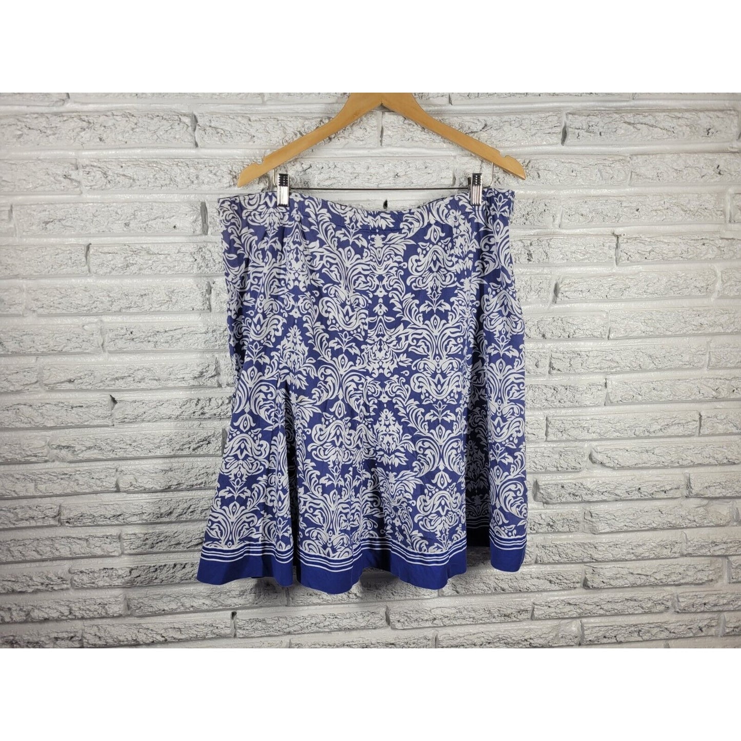 Robbie Bee Signature Womens Skirt 20W Plus ALine Side Zip Blue Floral Cotton