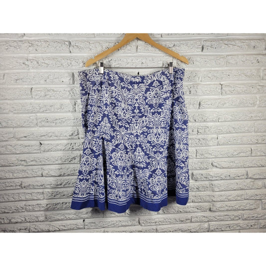 Robbie Bee Signature Womens Skirt 20W Plus ALine Side Zip Blue Floral Cotton