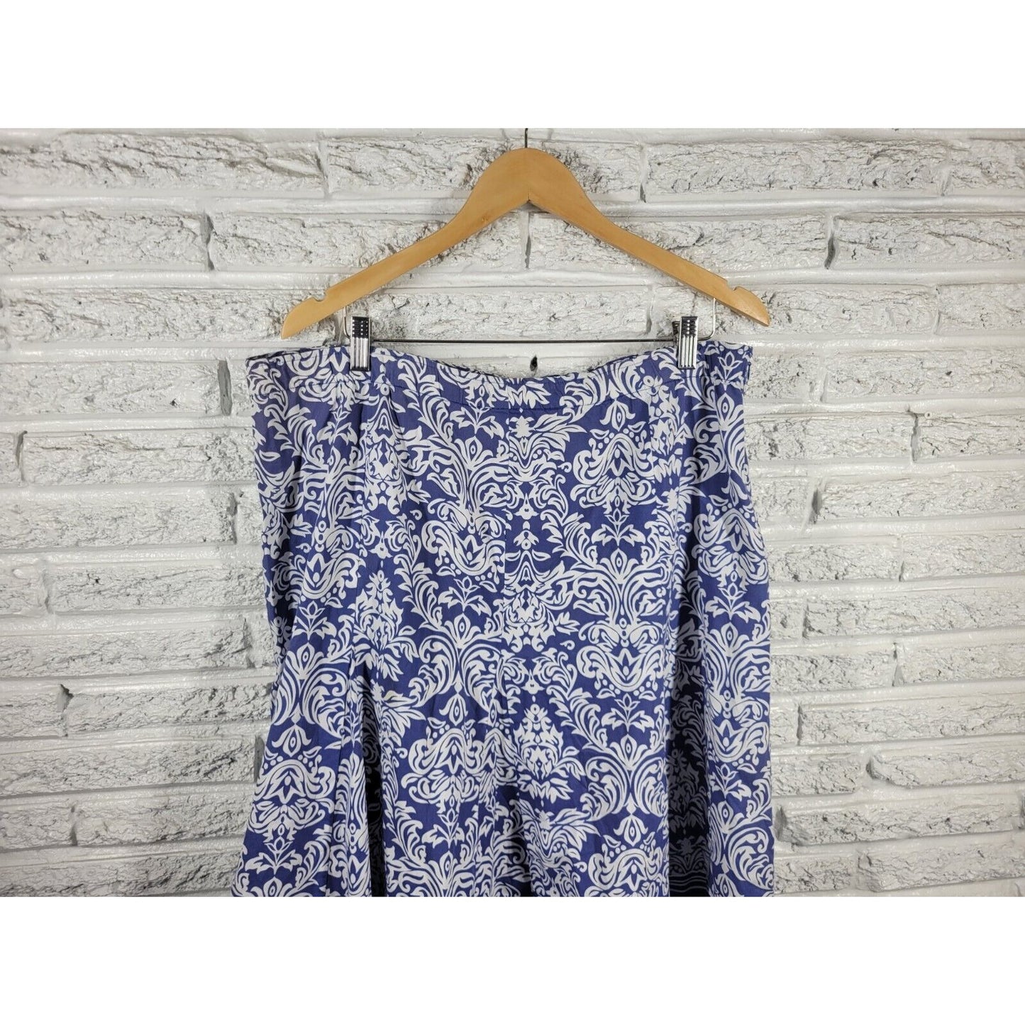 Robbie Bee Signature Womens Skirt 20W Plus ALine Side Zip Blue Floral Cotton