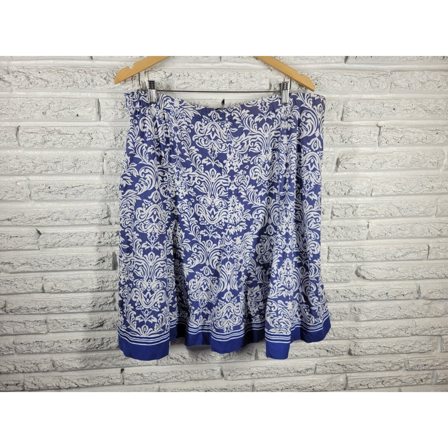 Robbie Bee Signature Womens Skirt 20W Plus ALine Side Zip Blue Floral Cotton