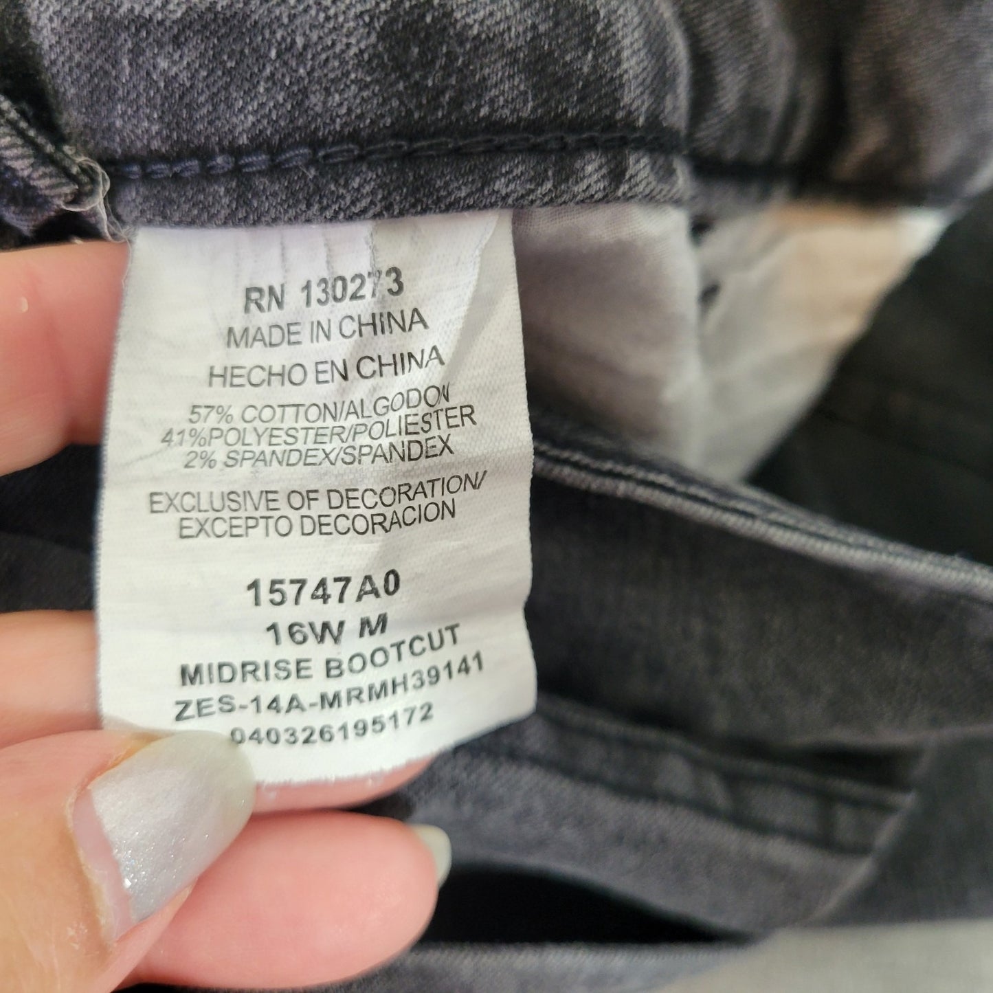 Riders By Lee Womens Jeans 16W Plus Boot Cut Muted Black Denim Zip Fly Pockets