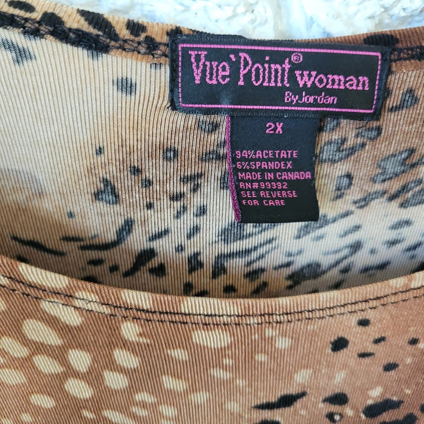 Vue Point Womens Top 2X Plus 3/4 Sleeve Brown Animal Print Travel Knit Office
