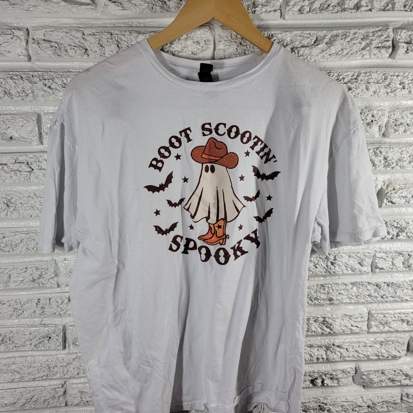 Halloween Womens Top Extra Large XL Short Sleeve Brown Cotton Boot Scoot Spooky