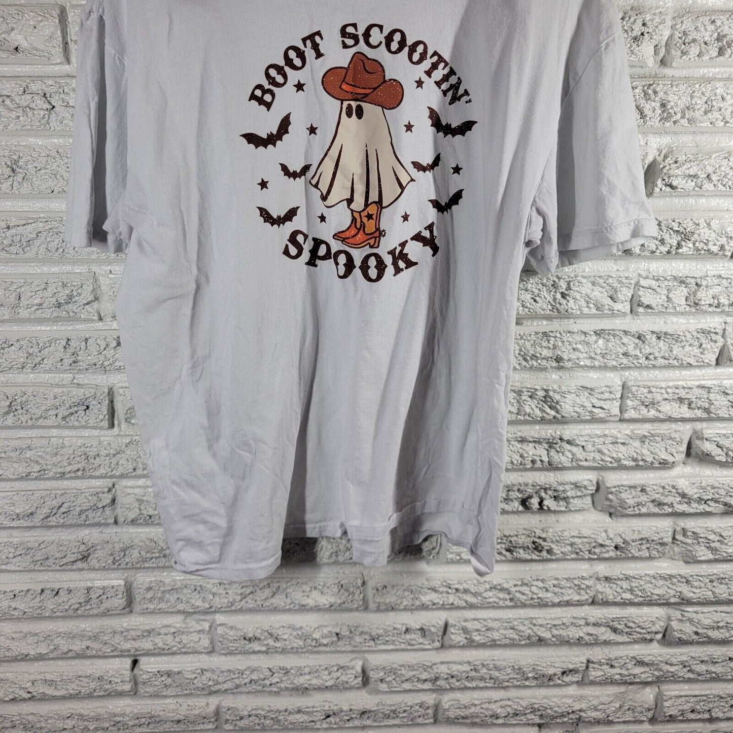 Halloween Womens Top Extra Large XL Short Sleeve Brown Cotton Boot Scoot Spooky