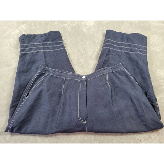 Ashley Stewart Womens Pants 18 Plus Capri Blue Linen Rayon Slash Pockets Zip Fly