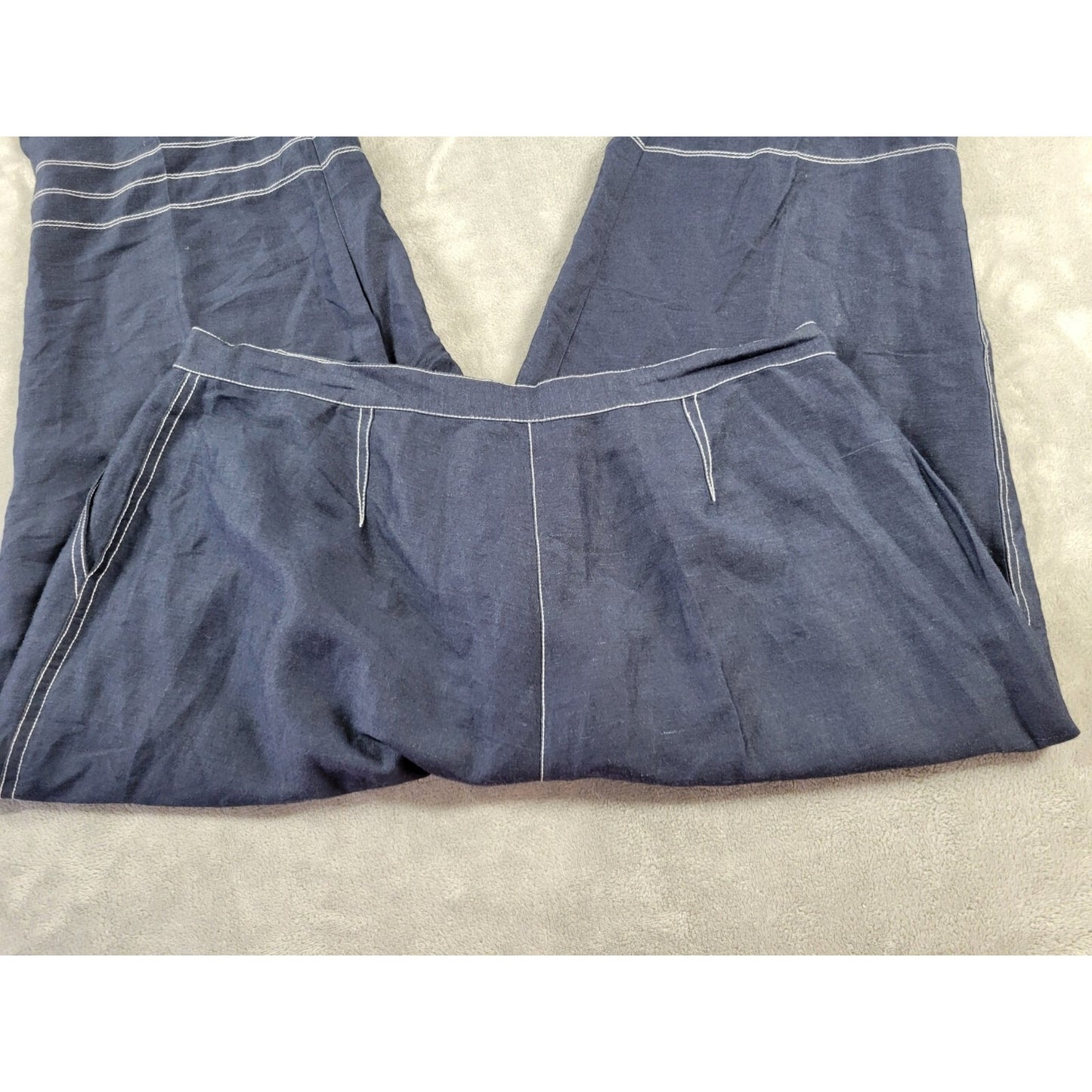 Ashley Stewart Womens Pants 18 Plus Capri Blue Linen Rayon Slash Pockets Zip Fly