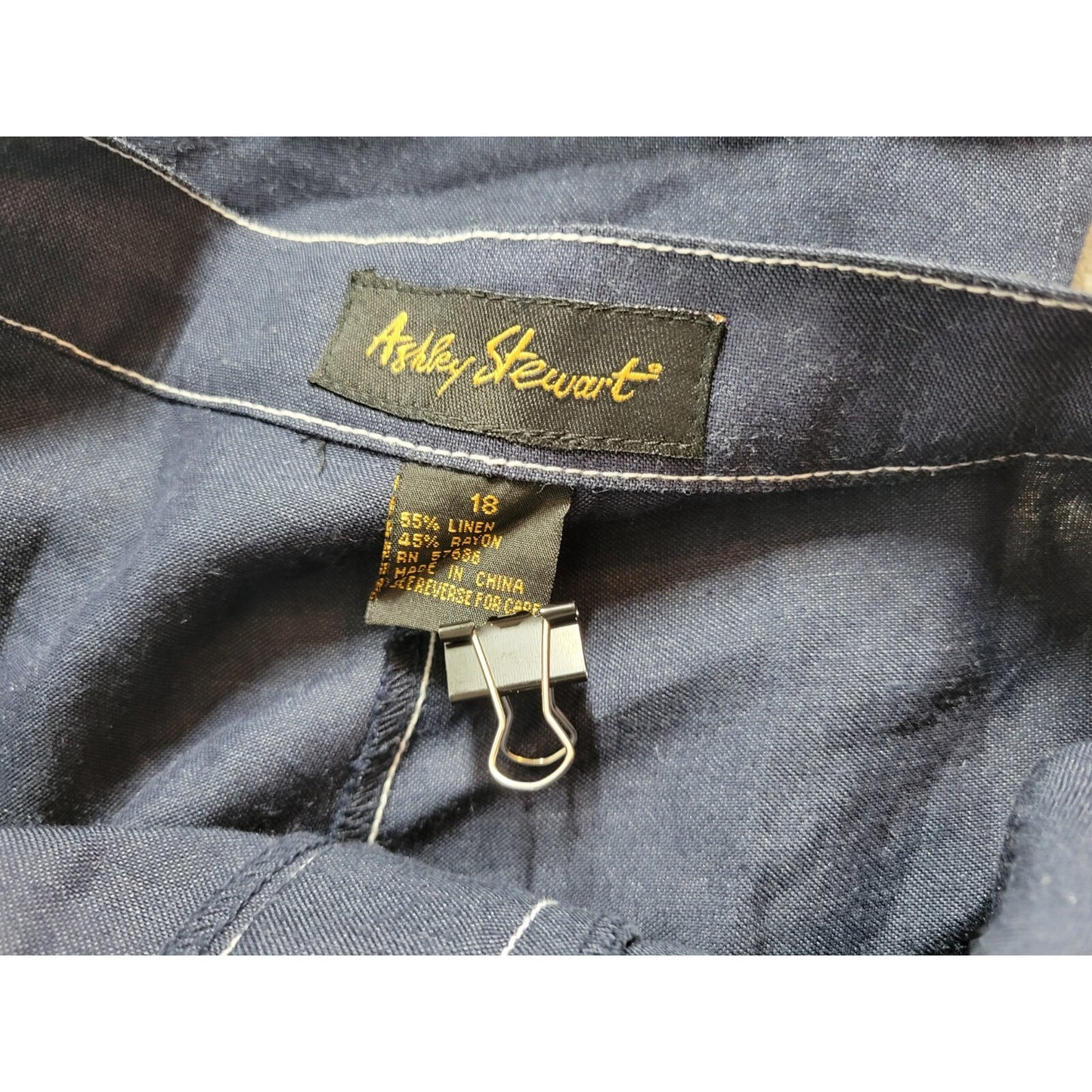 Ashley Stewart Womens Pants 18 Plus Capri Blue Linen Rayon Slash Pockets Zip Fly