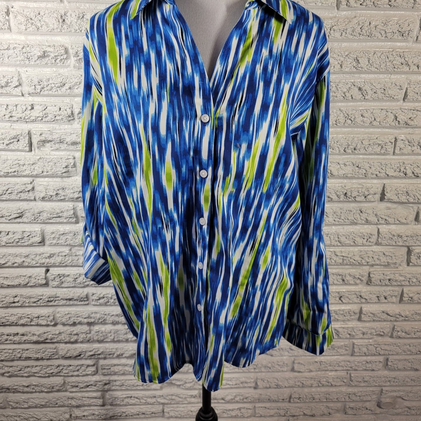 Westbound Womens Top Extra Large Roll Tab Sleeve Wrinkle Free Blue Watercolor