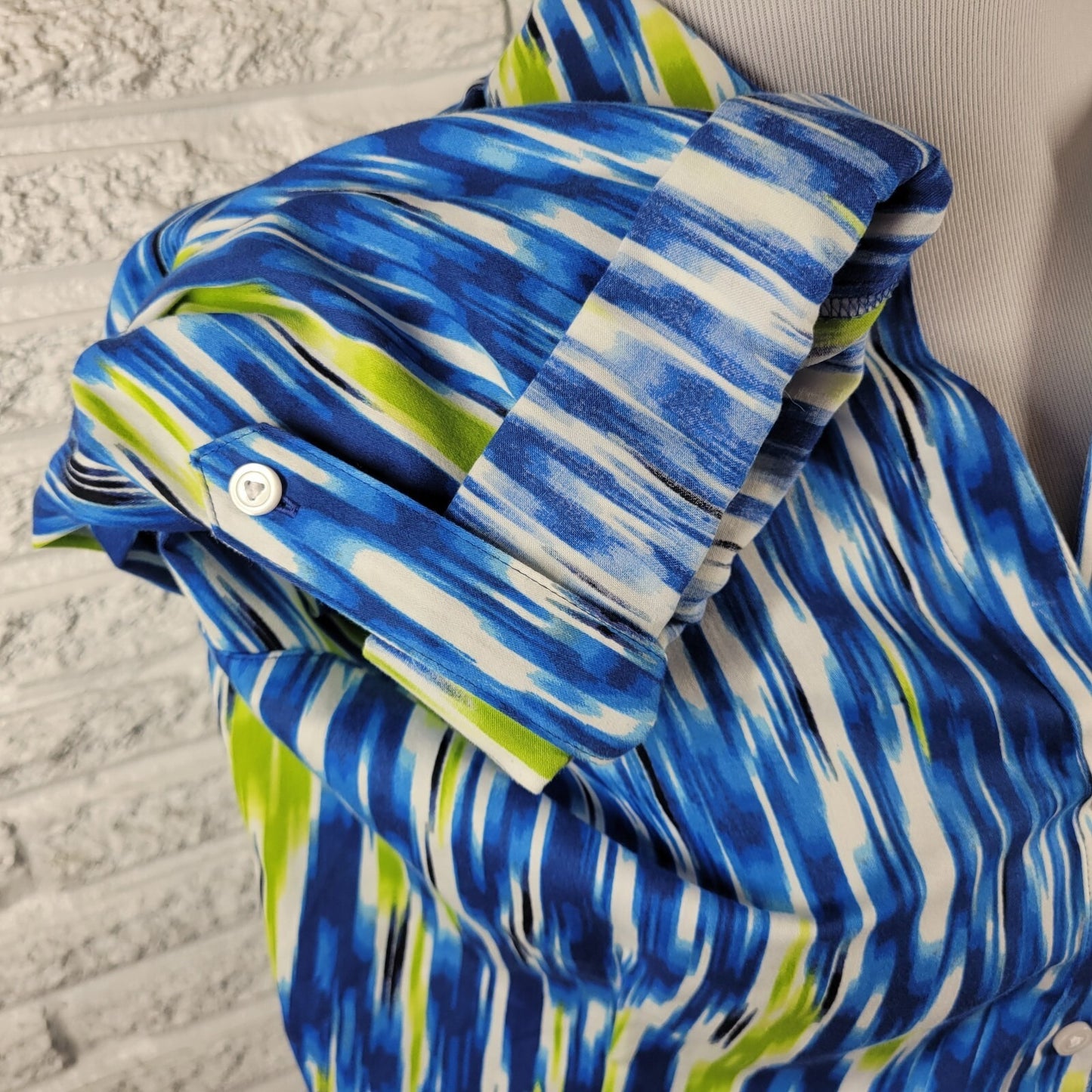 Westbound Womens Top Extra Large Roll Tab Sleeve Wrinkle Free Blue Watercolor