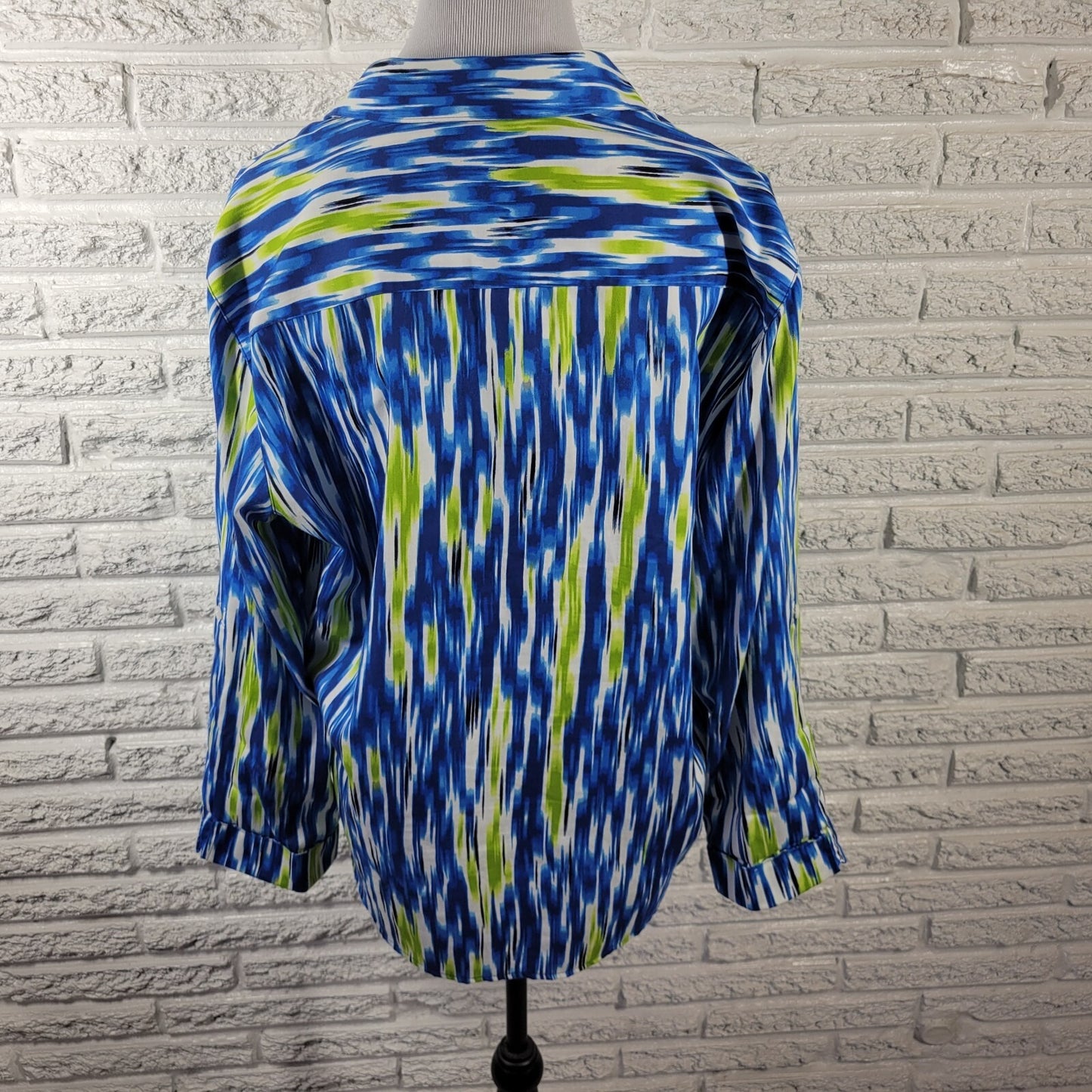 Westbound Womens Top Extra Large Roll Tab Sleeve Wrinkle Free Blue Watercolor