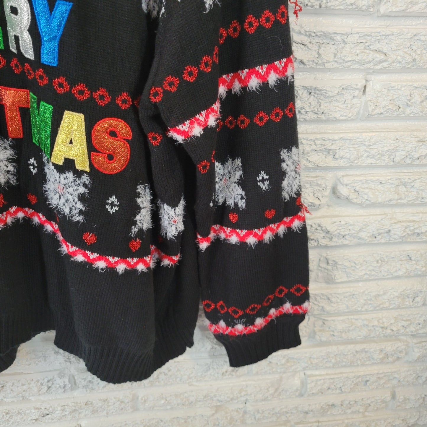 Merry Christmas Womens Sweater 3X 24W 26W Plus Long Sleeve Black Embroidered