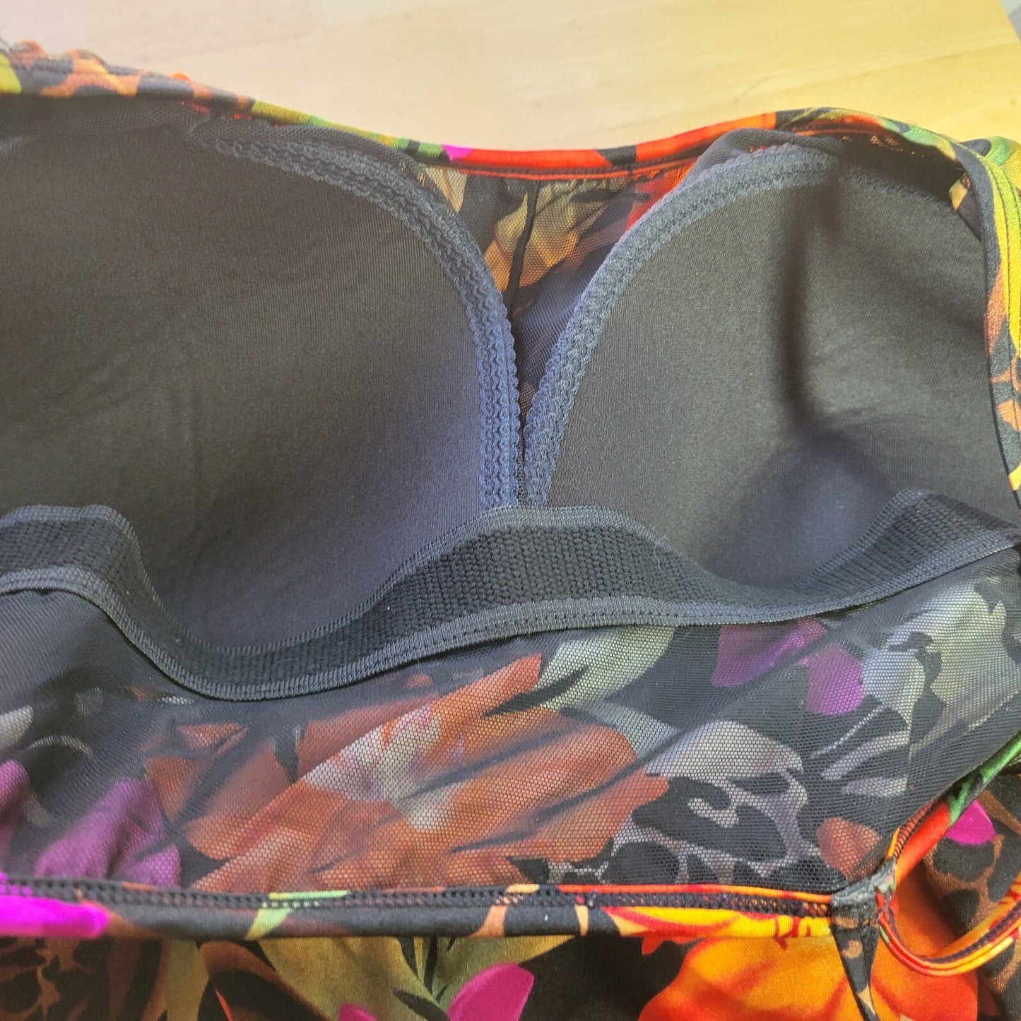 Inches Away Womens Swimsuit 24W Plus One Piece Pink Orange Floral Spaghetti Bra