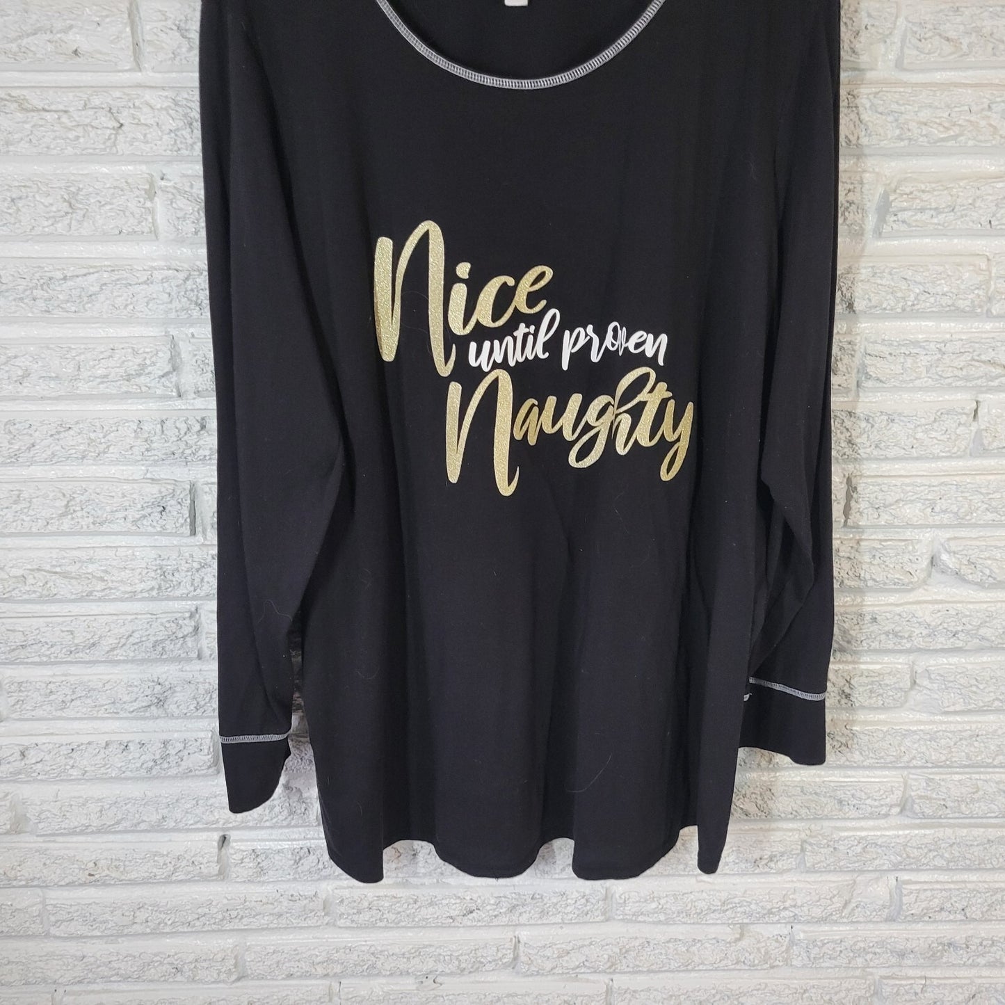 Cacique Women Top 26 28 Plus Pajama Long Sleeve Black Nice Until Proven Naughty