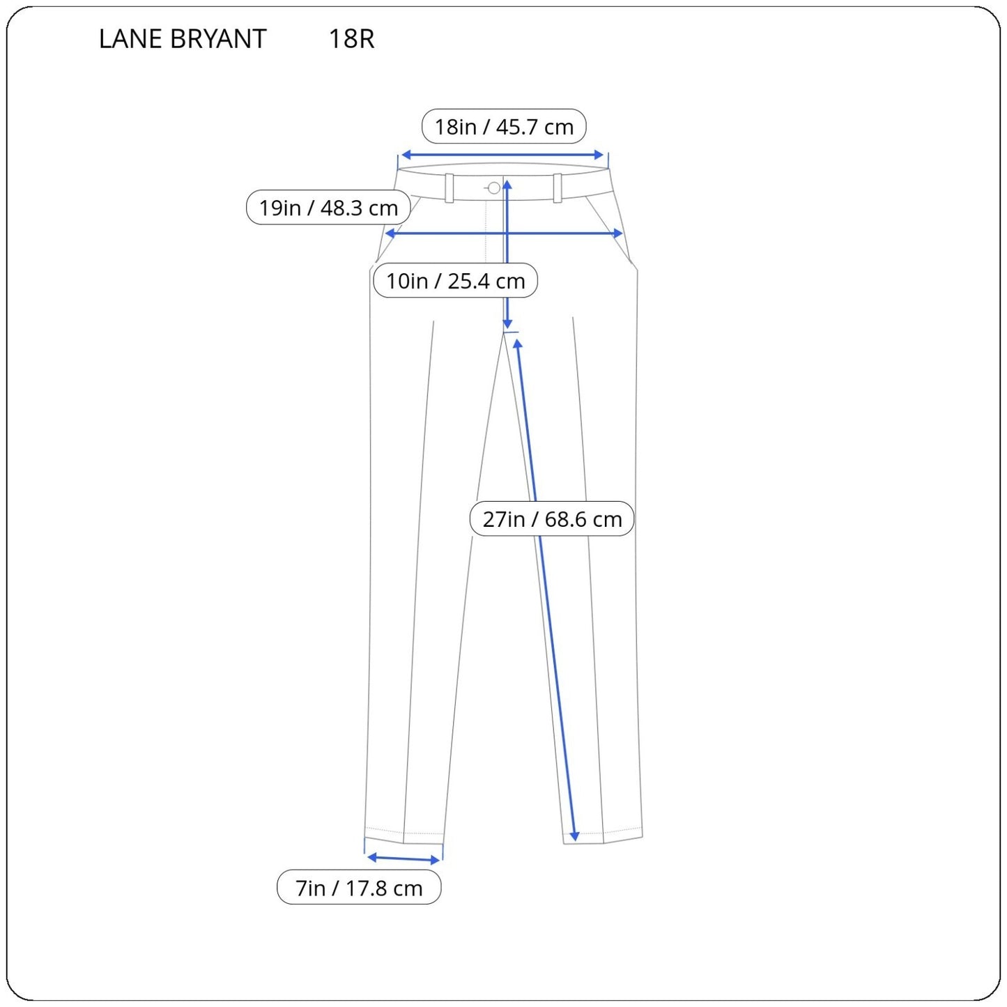 Lane Bryant Allie Womens Pants 18R Plus Cropped Blue Comfort Waist Pockets Zip
