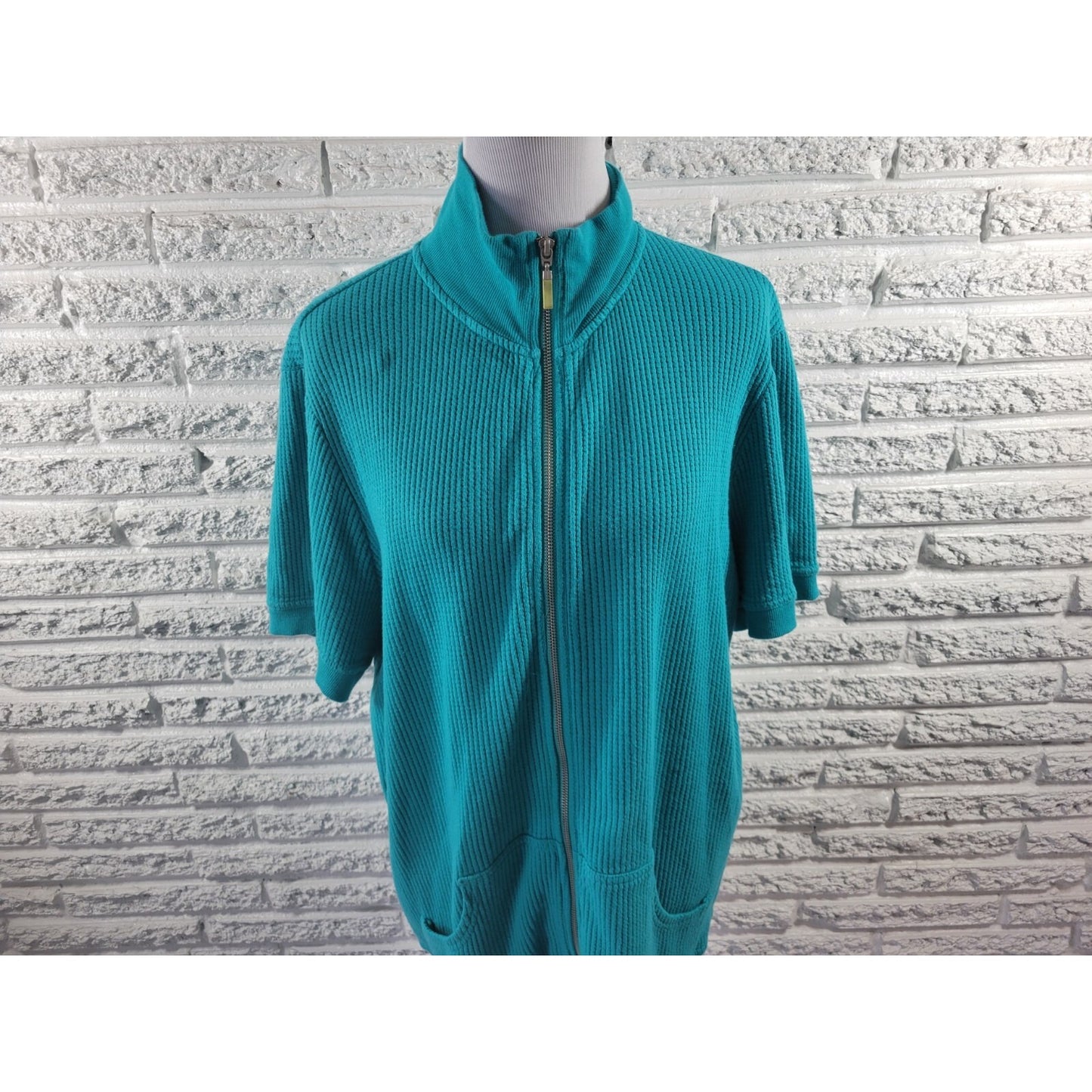 Liz & Me Womens Sweater 0X 14W 16W Plus Full Zip Blue Turtleneck Casual Pockets