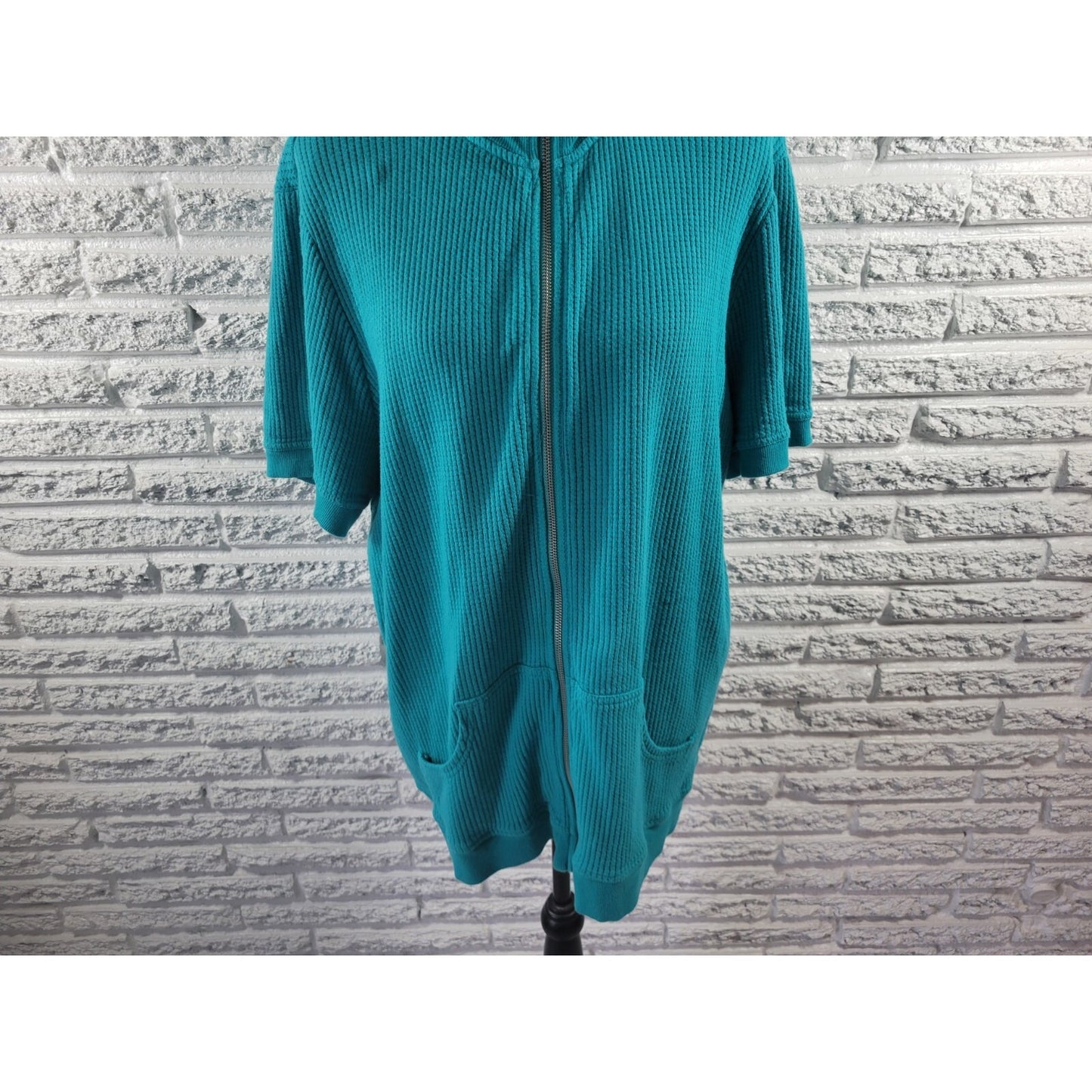 Liz & Me Womens Sweater 0X 14W 16W Plus Full Zip Blue Turtleneck Casual Pockets