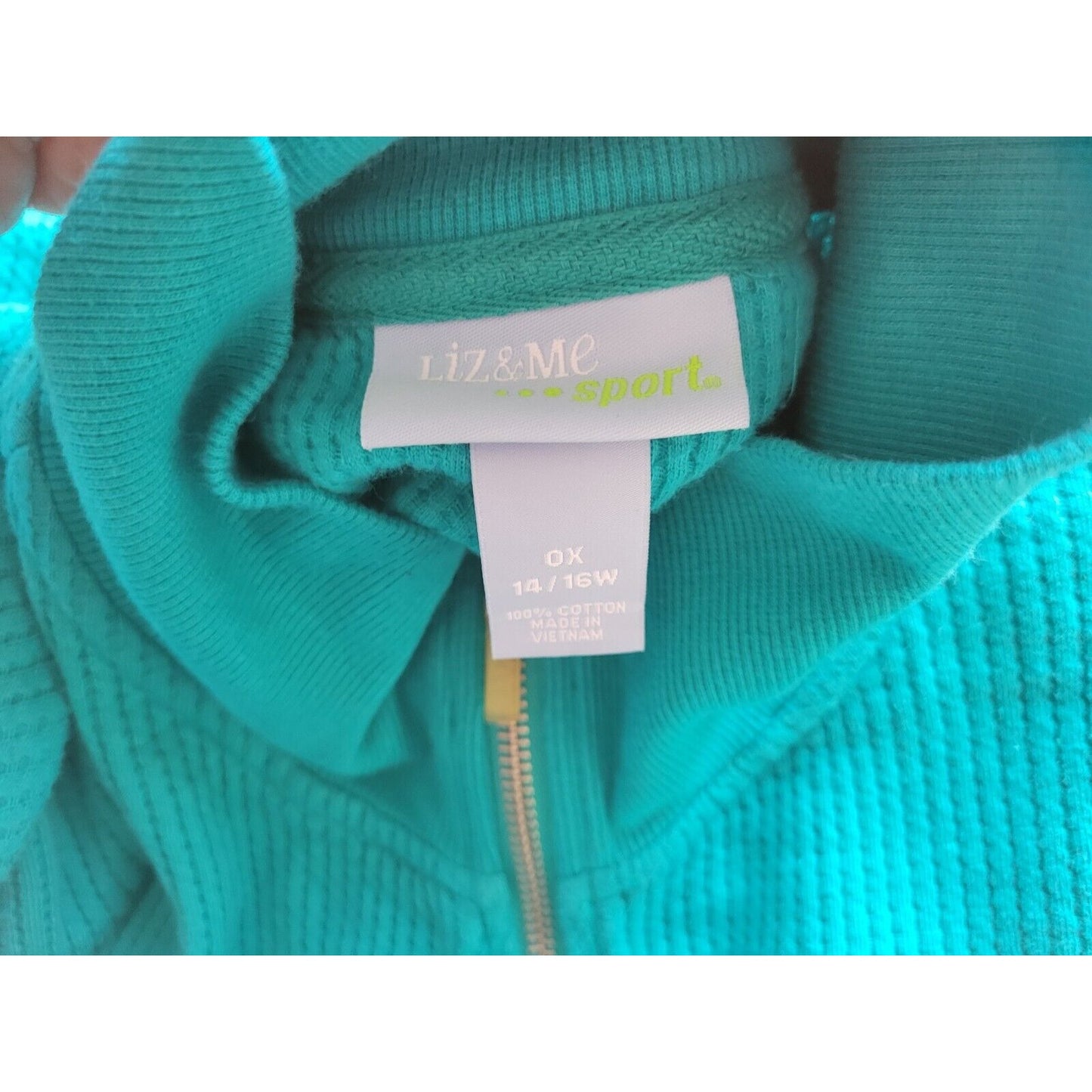 Liz & Me Womens Sweater 0X 14W 16W Plus Full Zip Blue Turtleneck Casual Pockets