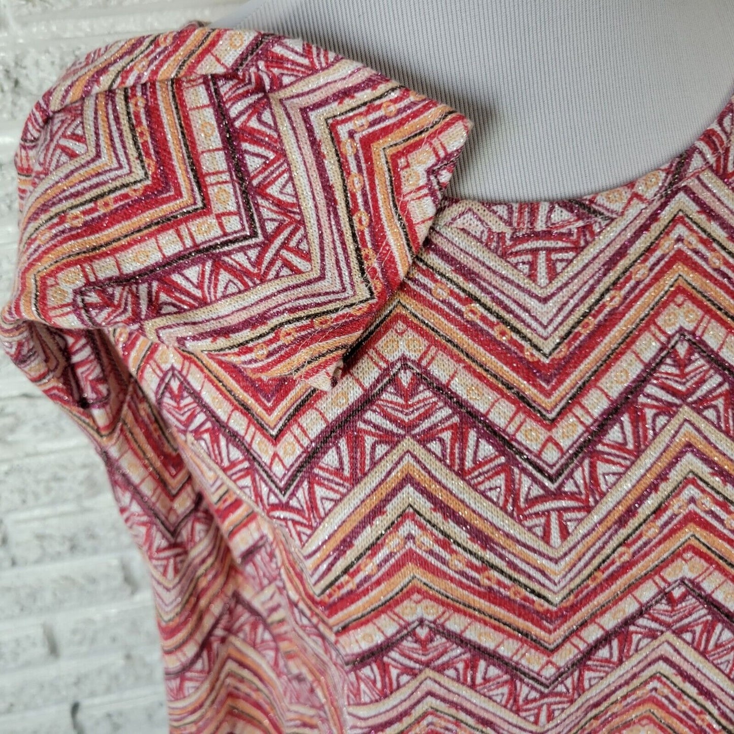 New Directions Womens Top Extra Large XL Knit 3/4 Sleeve Red Brown Poly Blend