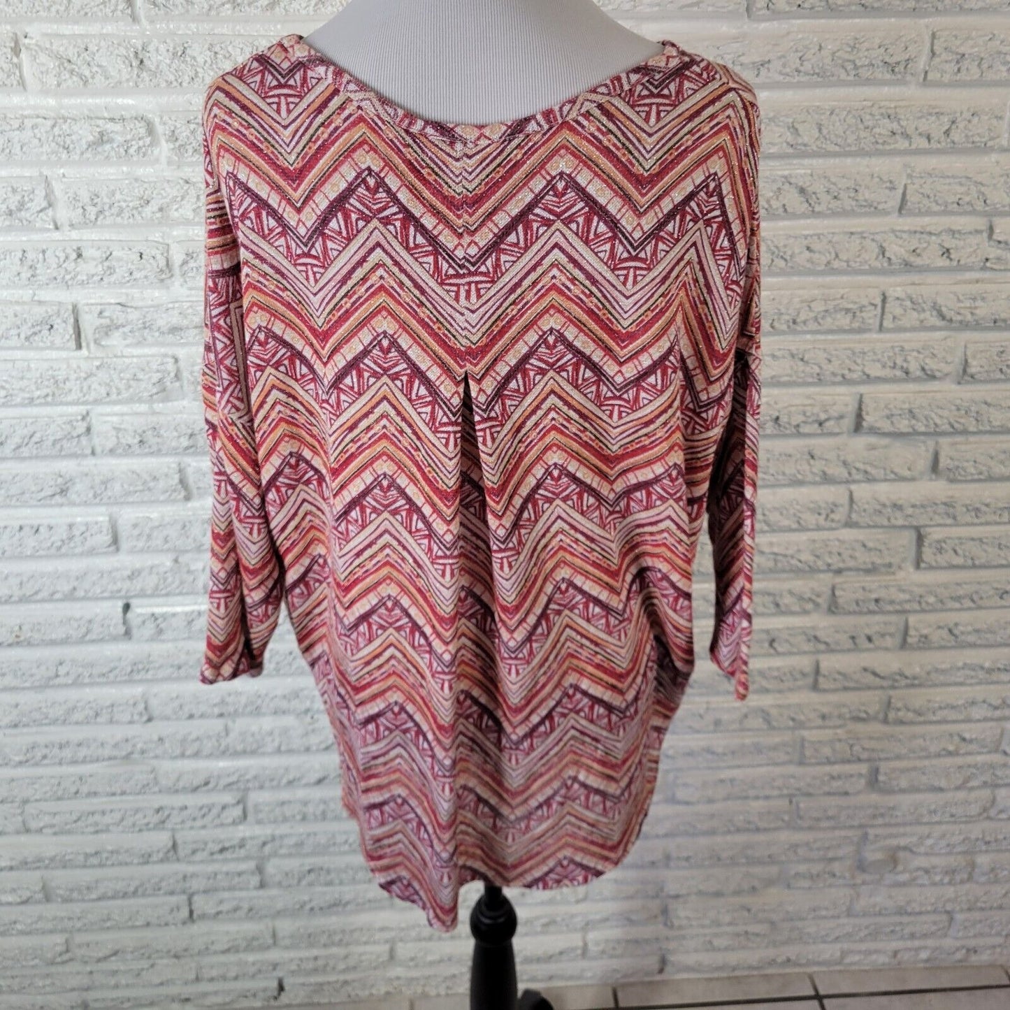 New Directions Womens Top Extra Large XL Knit 3/4 Sleeve Red Brown Poly Blend