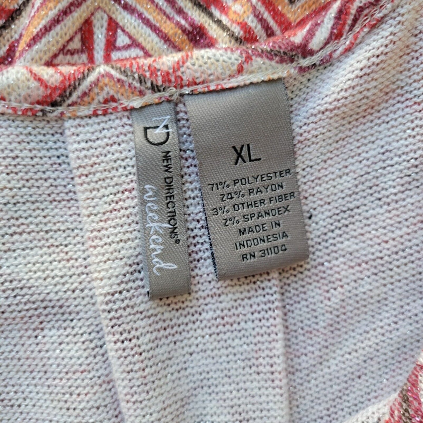 New Directions Womens Top Extra Large XL Knit 3/4 Sleeve Red Brown Poly Blend