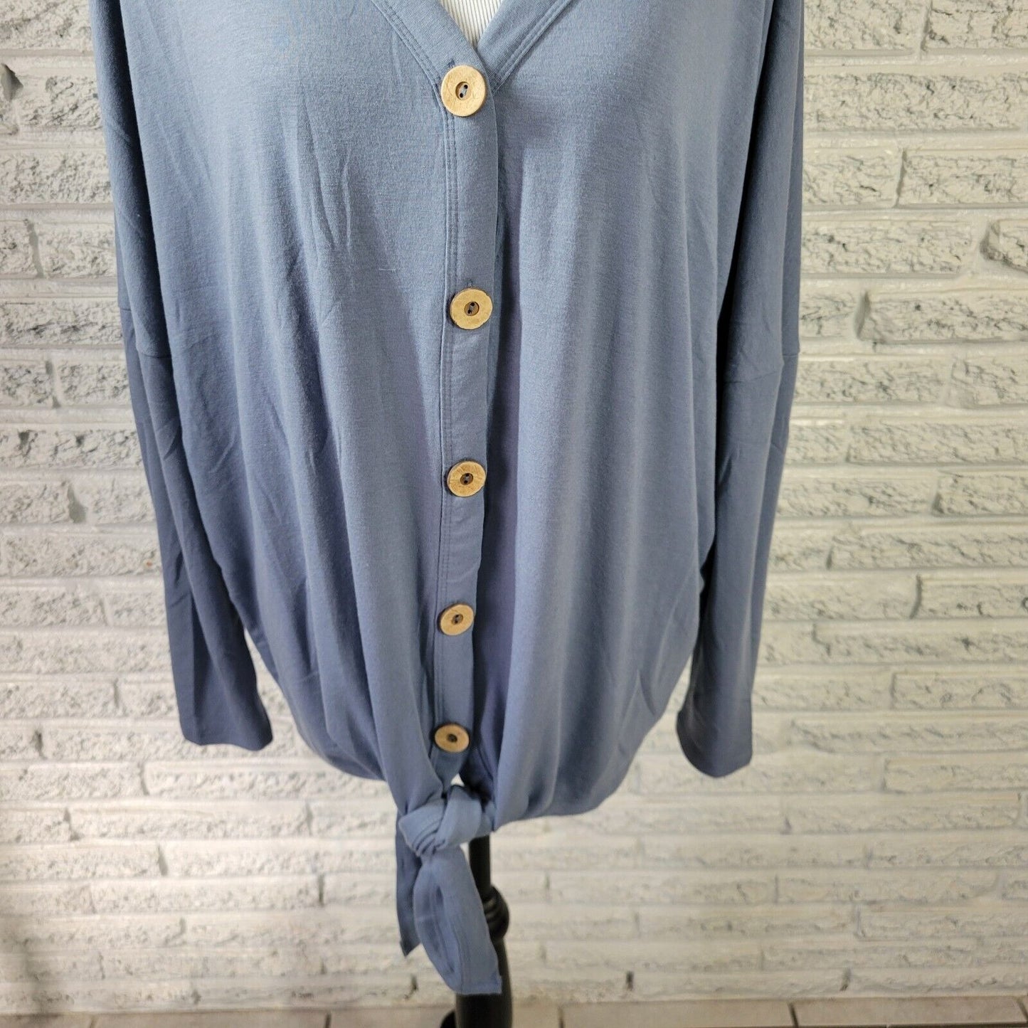 Zenana Premium Womens Top XL Cardigan Blue Button Up Poly Blend Tied Hem Casual