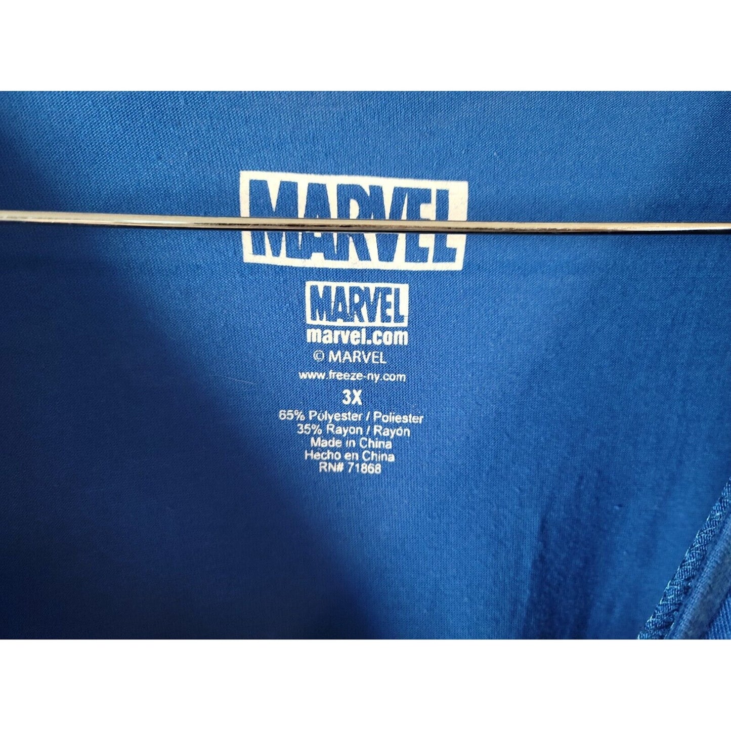 Marvel Unisex Adult Shirt 3X Tee Crew Blue Short Sleeve Superheroes Poly Blend