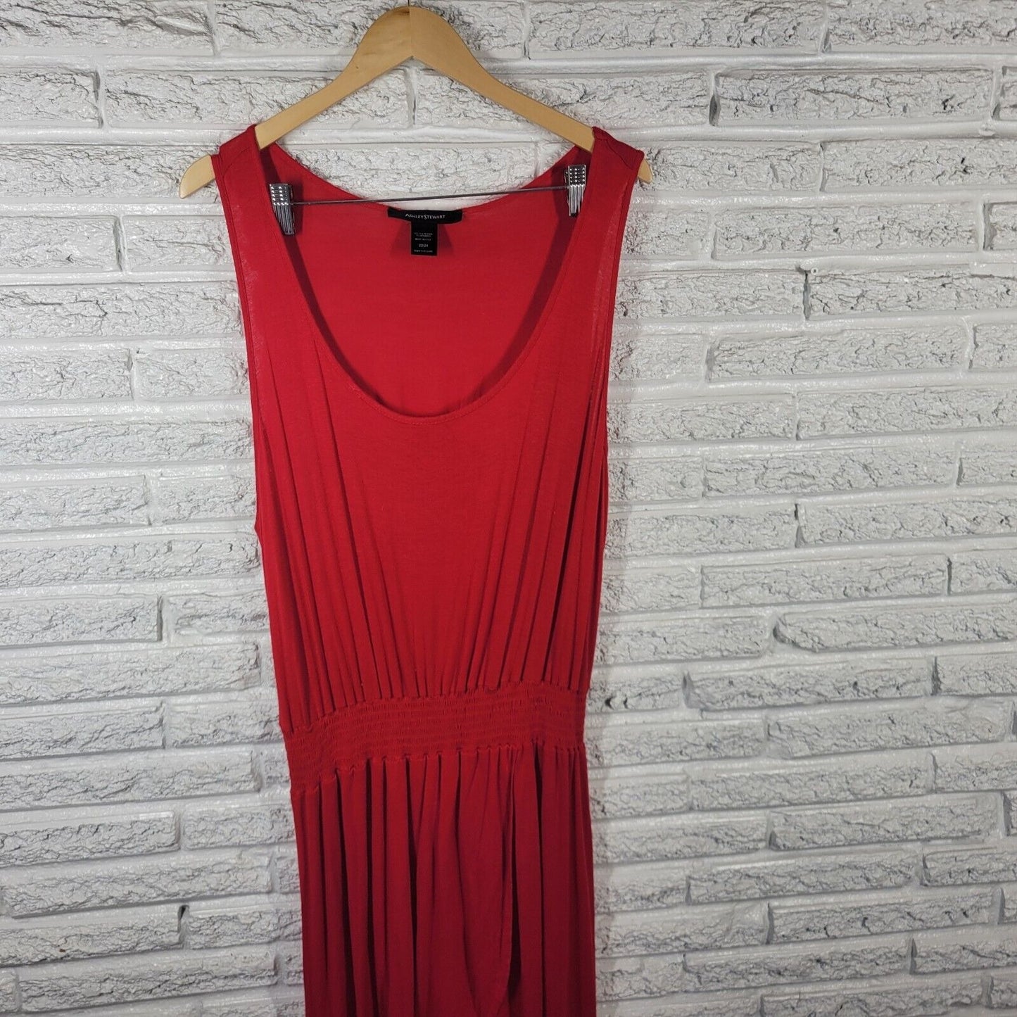 Ashley Stewart Womens Dress 22 24 Plus High Low Sleeveless Red Poly Blend Sheath