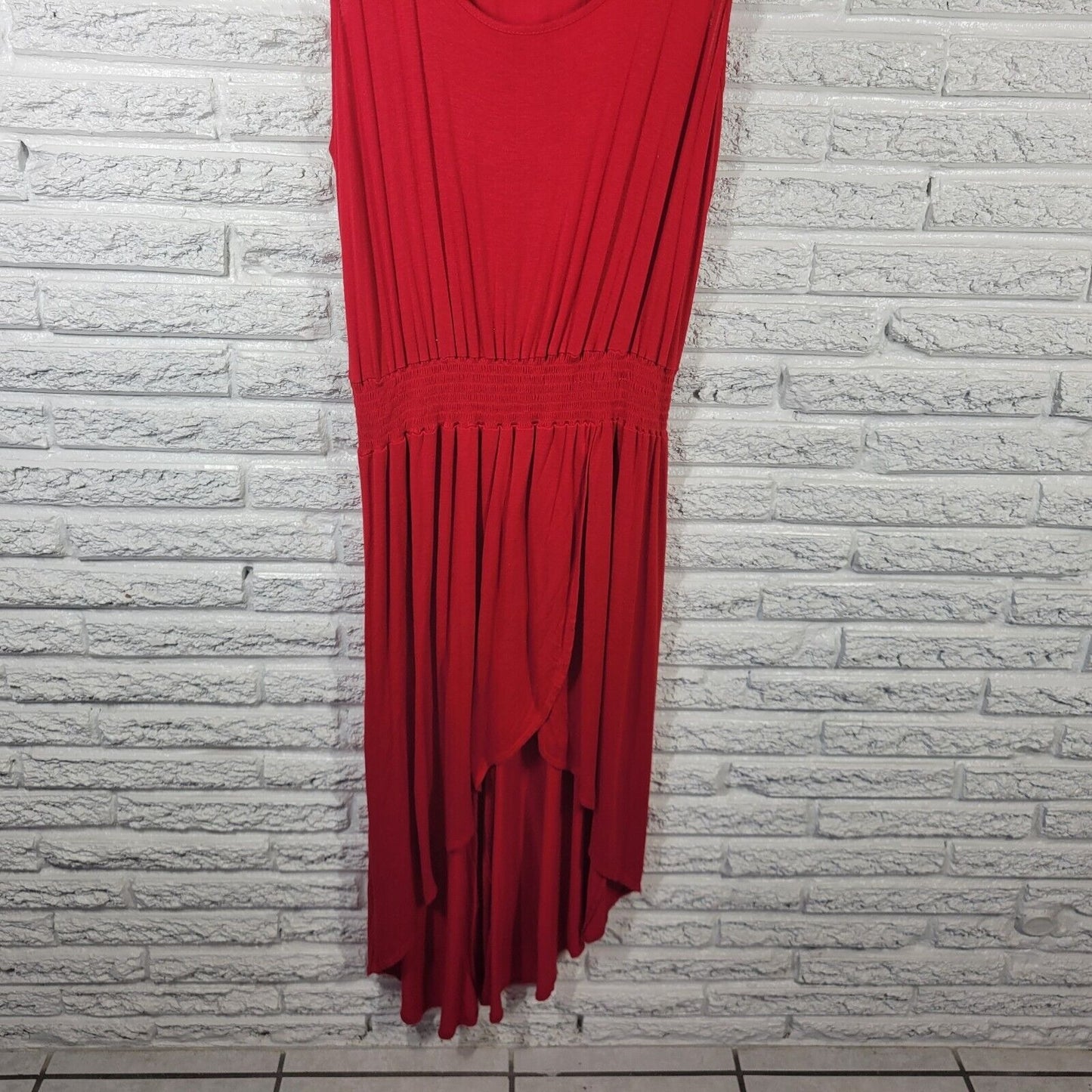 Ashley Stewart Womens Dress 22 24 Plus High Low Sleeveless Red Poly Blend Sheath