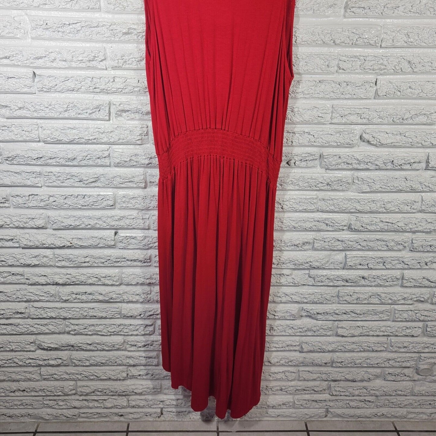Ashley Stewart Womens Dress 22 24 Plus High Low Sleeveless Red Poly Blend Sheath
