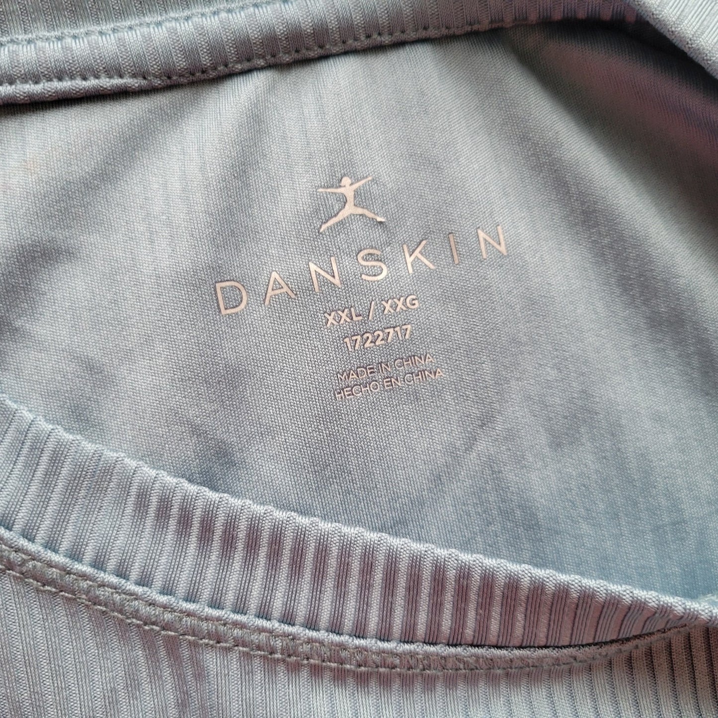 Danskin Womens Top XXL Tee Long Sleeve Poly Bend Powder Blue Ribbed Lightweight