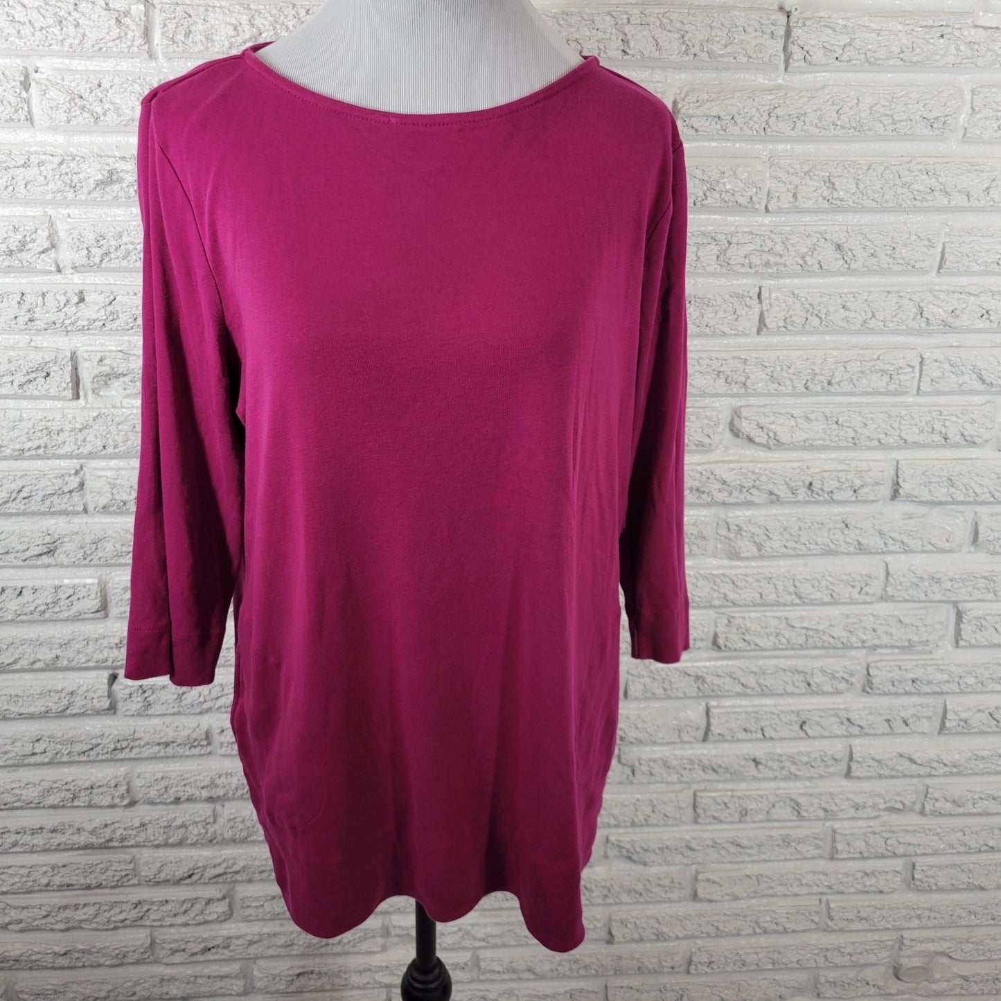 Chicos Women Top 3 Standard Extra Large XL 3/4 Sleeve Purple Cotton Comfy Casual