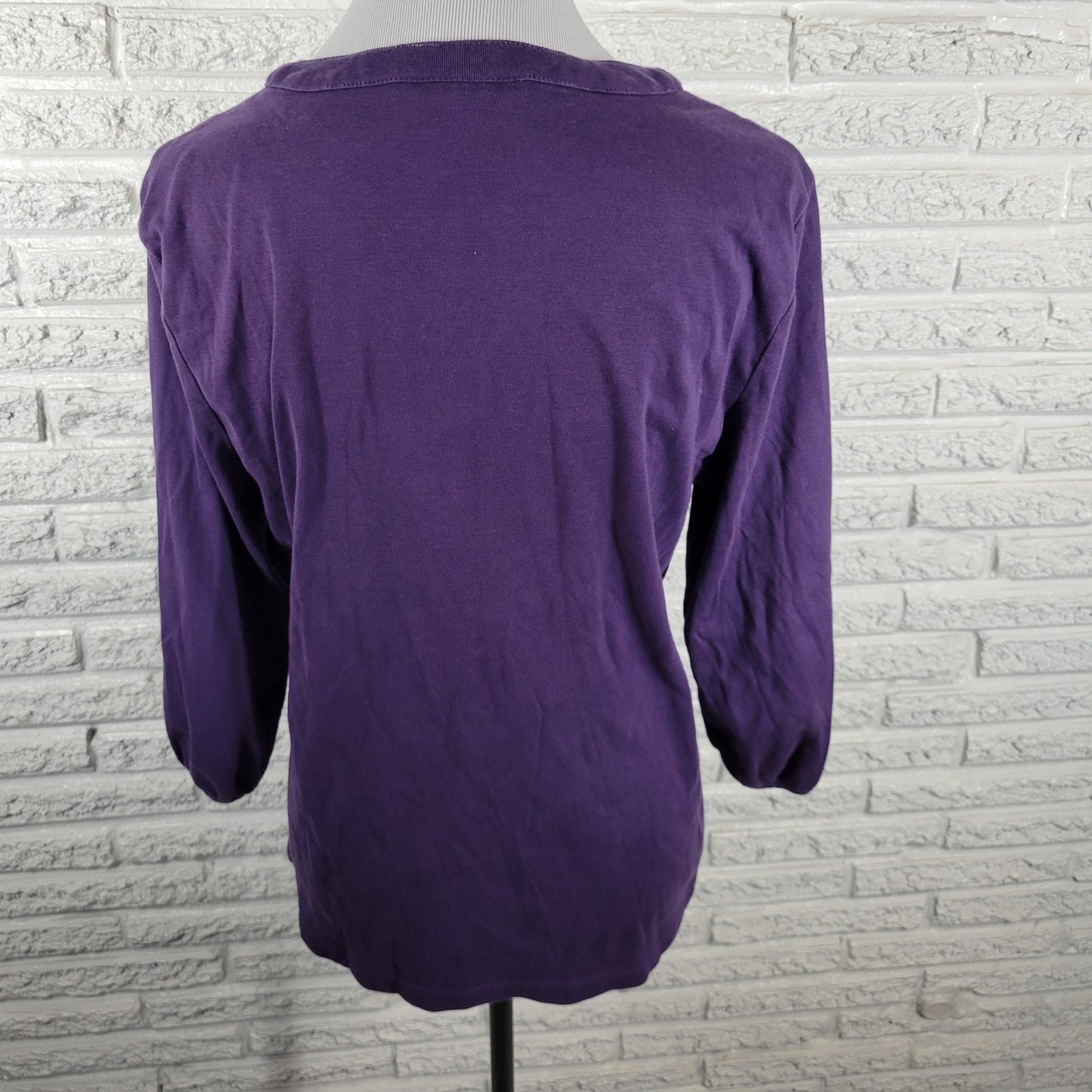 Karen Scott Womens Top Extra Large 3/4 Sleeve Purple Cotton Embroidered Casual