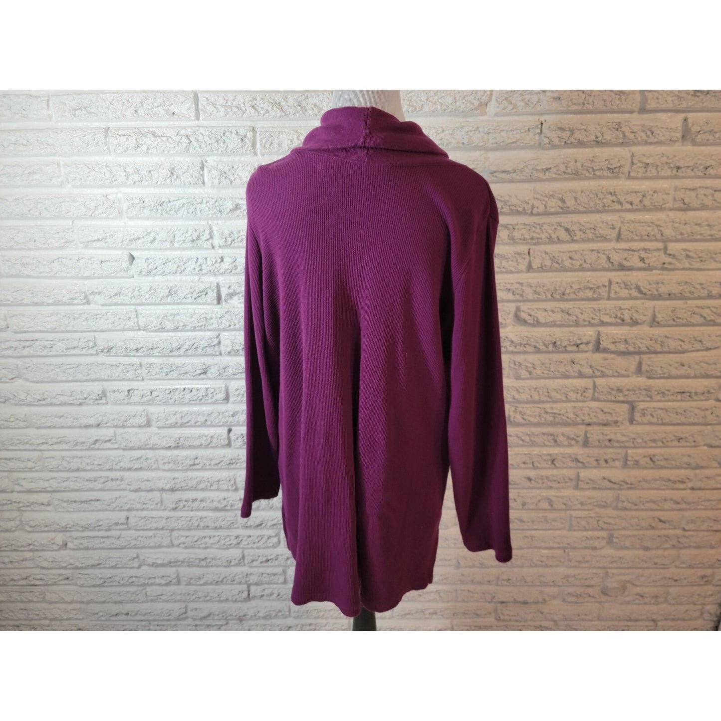 Roamans Womens Sweater 1X Plus Pullover Cowl Purple Deco Buttons Waffle Knit