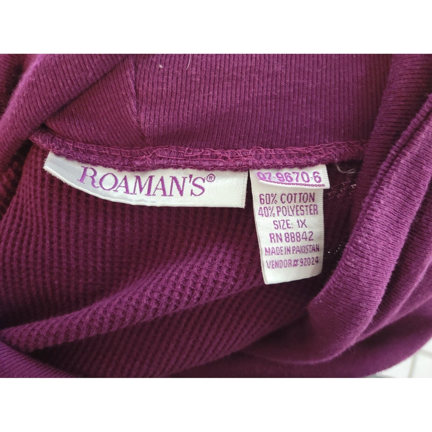 Roamans Womens Sweater 1X Plus Pullover Cowl Purple Deco Buttons Waffle Knit