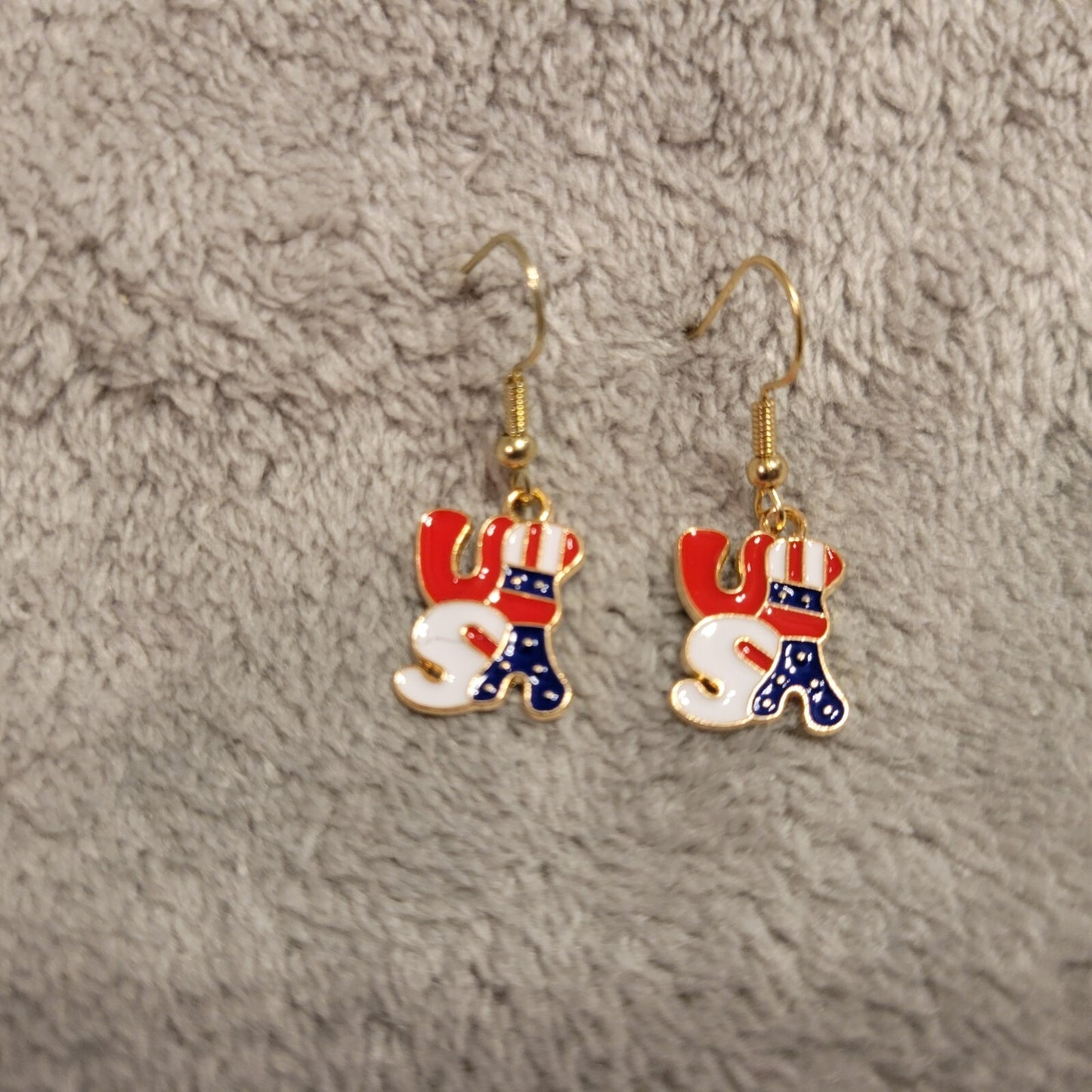 Fourth of July Patriotic Women Earrings One Pair USA Flag Hanging Dangle Novelty