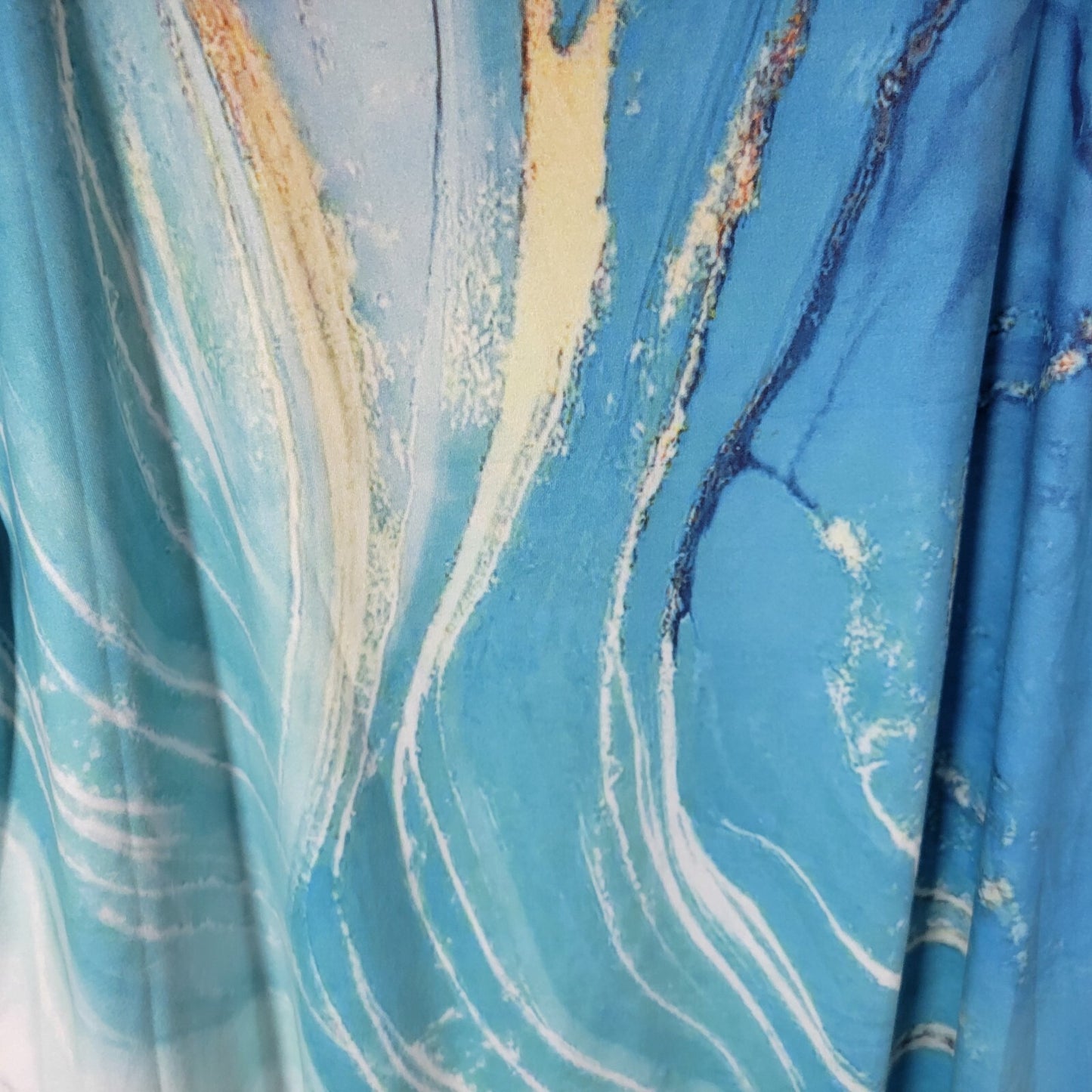 Womens Top 3XL Plus Tee Tunic Short Sleeve Blue Watercolor Poly Blend Casual