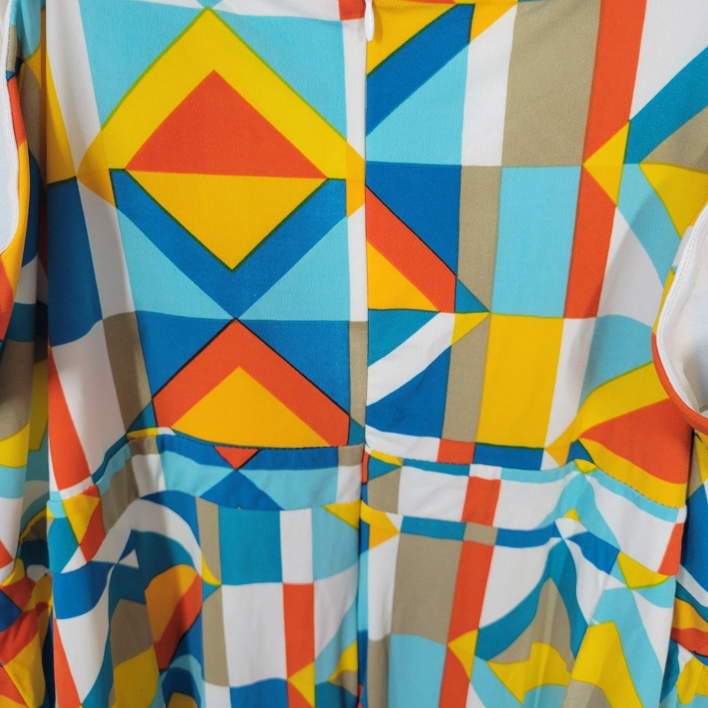 Ashley Stewart Womens Dress 30 32 Plus Sleeveless Blue Yellow Geometric Lined