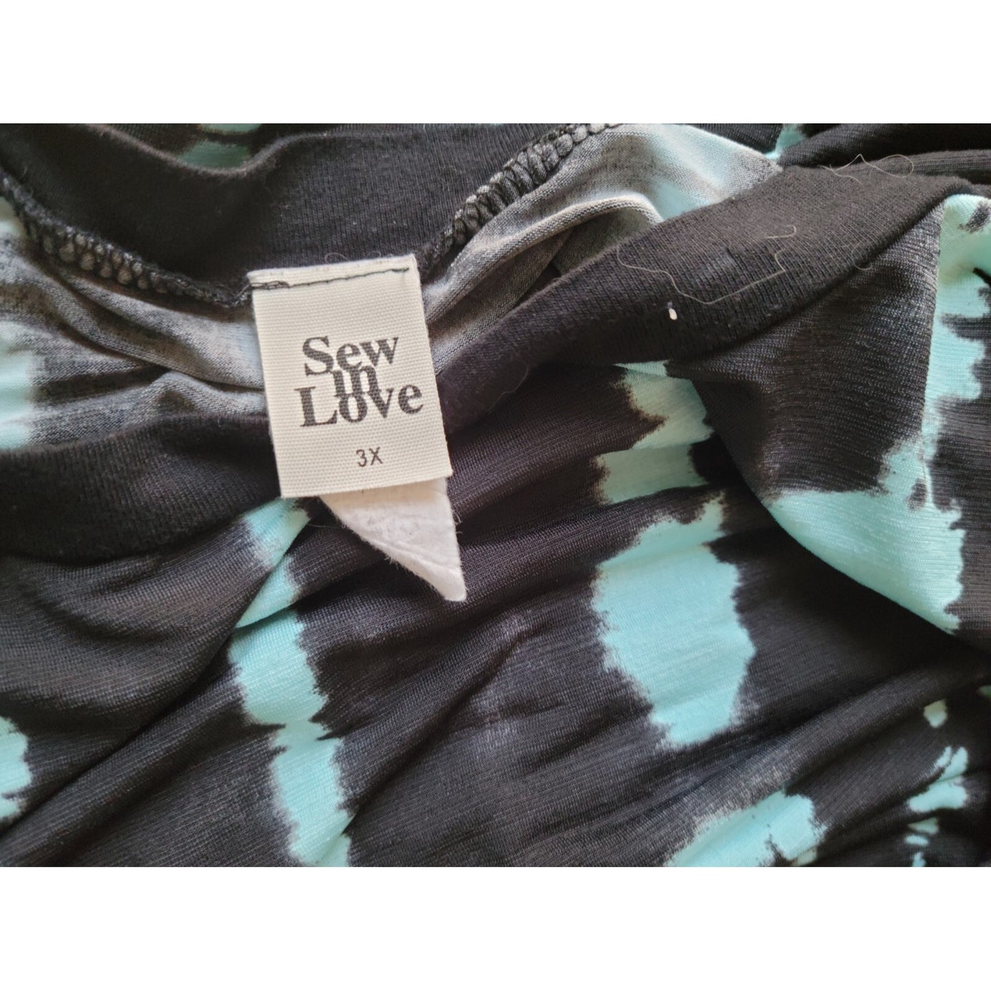 Sew in Love Womens Top 3X Plus Tee Short Sleeve Blue Watercolor Semi Sheer