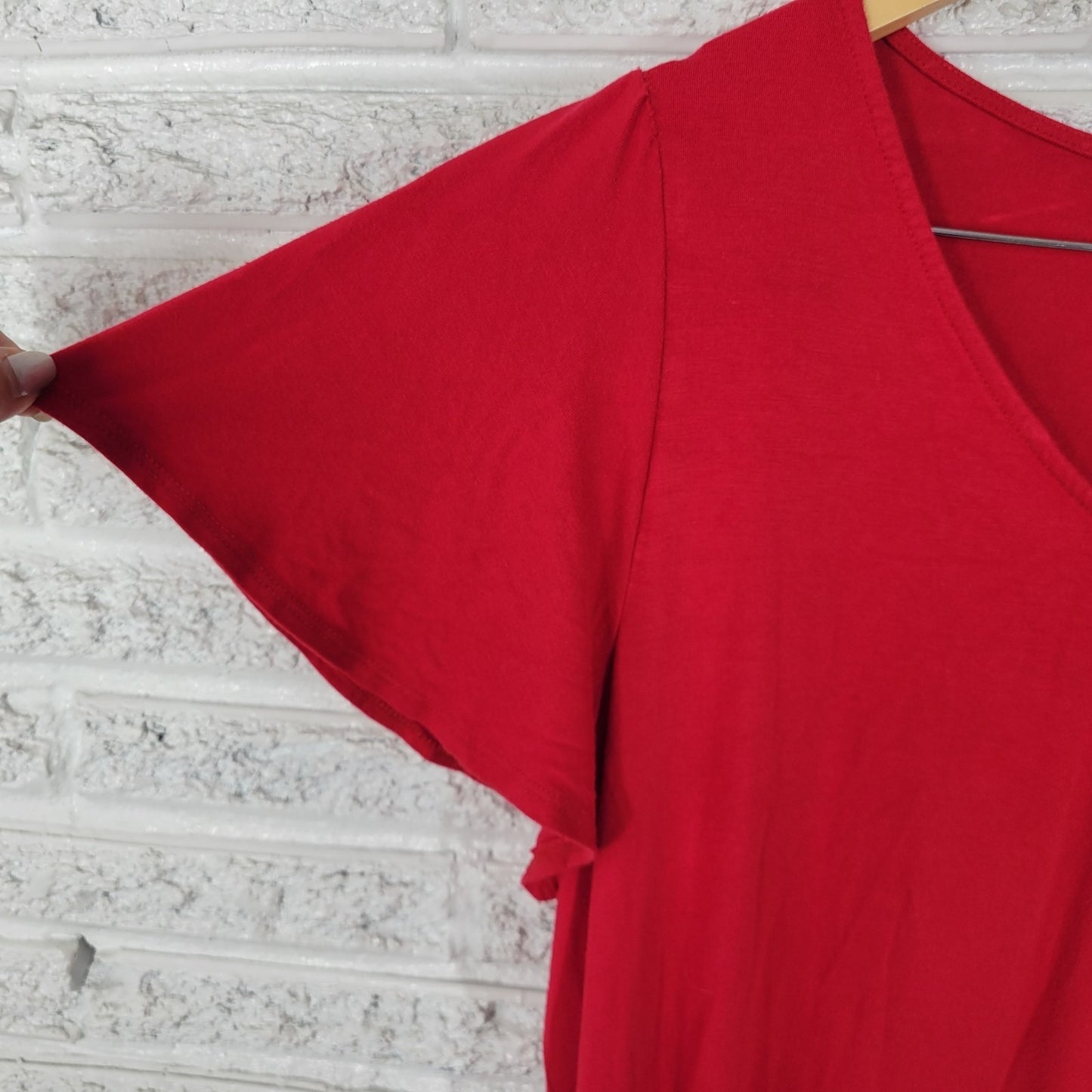 Green Envelope Womens Dress 2X Plus Mini Pullover Flutter Sleeve Red Rayon Blend