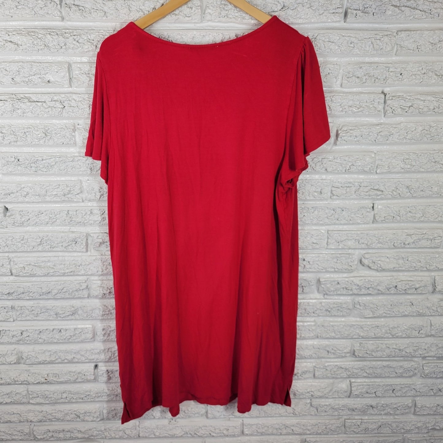 Green Envelope Womens Dress 2X Plus Mini Pullover Flutter Sleeve Red Rayon Blend