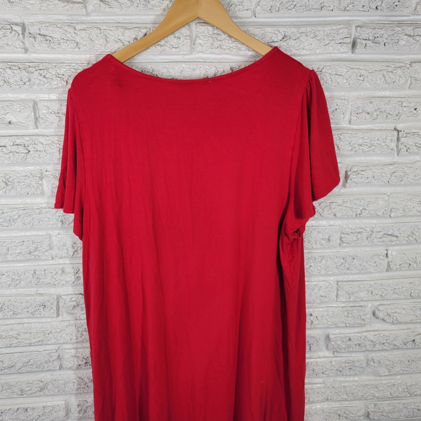Green Envelope Womens Dress 2X Plus Mini Pullover Flutter Sleeve Red Rayon Blend