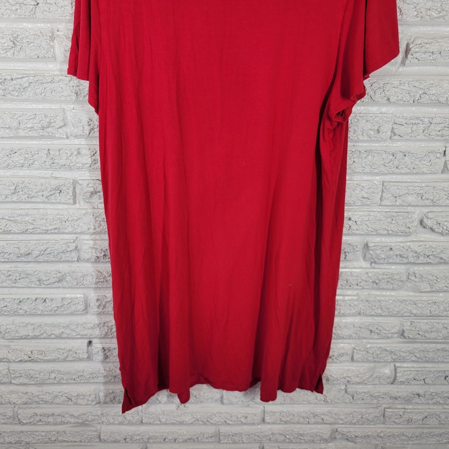 Green Envelope Womens Dress 2X Plus Mini Pullover Flutter Sleeve Red Rayon Blend